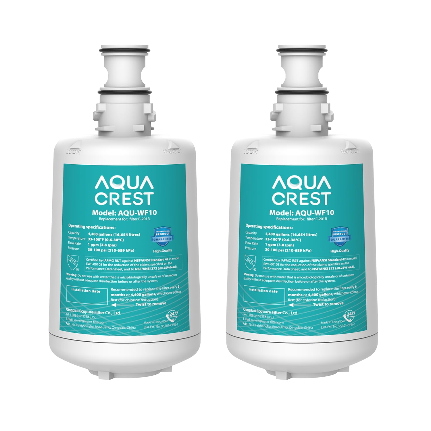 AQUACREST F-201R Filter Cartridge, NSF/ANSI 42 Certified, Replacement for Advanced Filtrete F-201R,HF05-MS,HC151-S,(Pack of 2), Model No.WF10