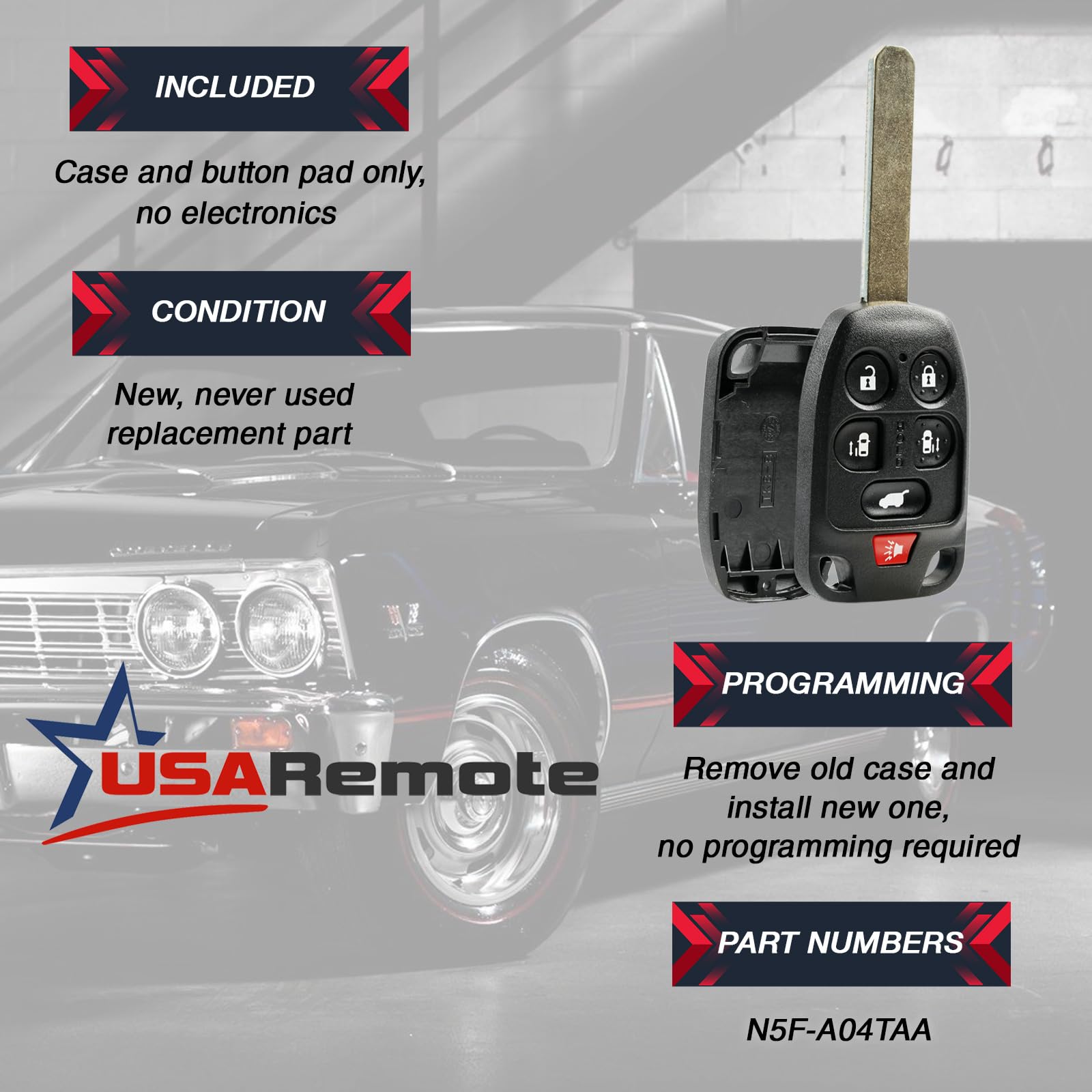 Case Shell Key Fob Keyless Entry Remote fits Honda Odyssey 2011 2012 2013 (N5F-A04TAA)