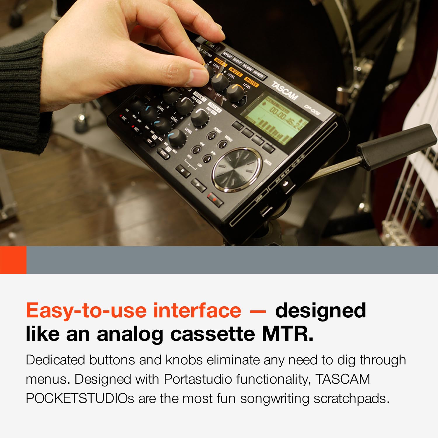 Tascam DP-006 6-Track Digital Pocketstudio Multi-Track Audio Recorder, Built-in Mics, Songwriting, Battery Operated