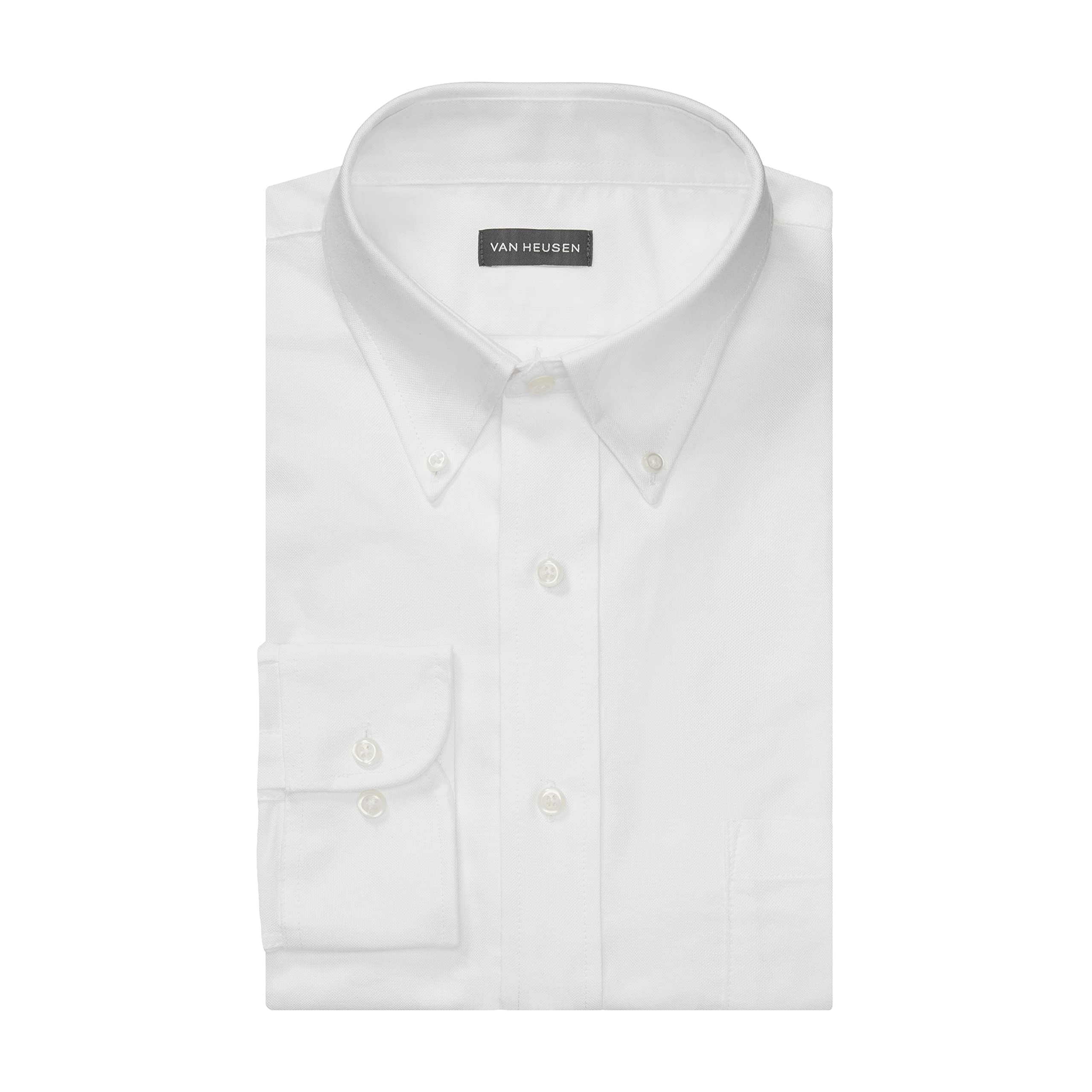 Van Heusen Men's Dress Shirt Oxford Solid Regular Fit, White, 19" Neck 34"-35" Sleeve
