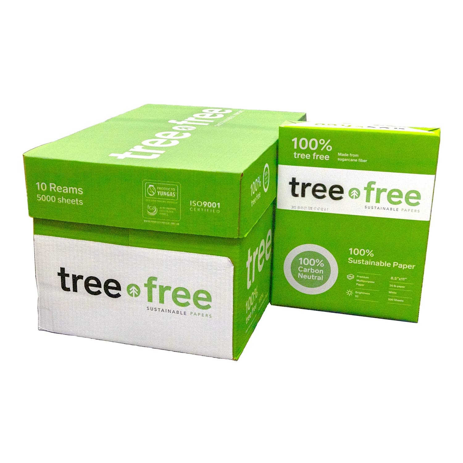 Tree Free Copy Paper 8.5 x 11, 92 Bright, 20 lb. Made from Sugarcane Waste Fiber Carbon Neutral 10 Reams 5000 Sheets
