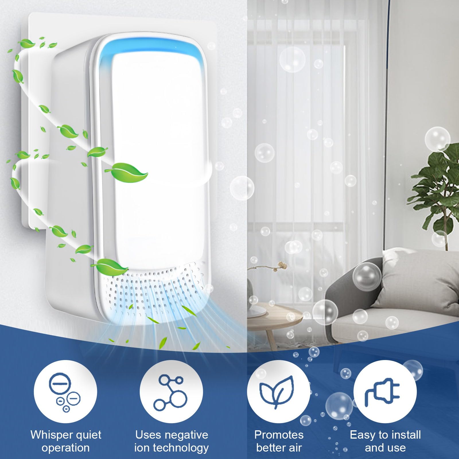 KLVEU Negative Ion Air Purifier Plug in,Ionic Air Purifiers for Home, Bedroom, Office, Mini Portable Air ionizers Quiet Air Cleaner for Home(4)