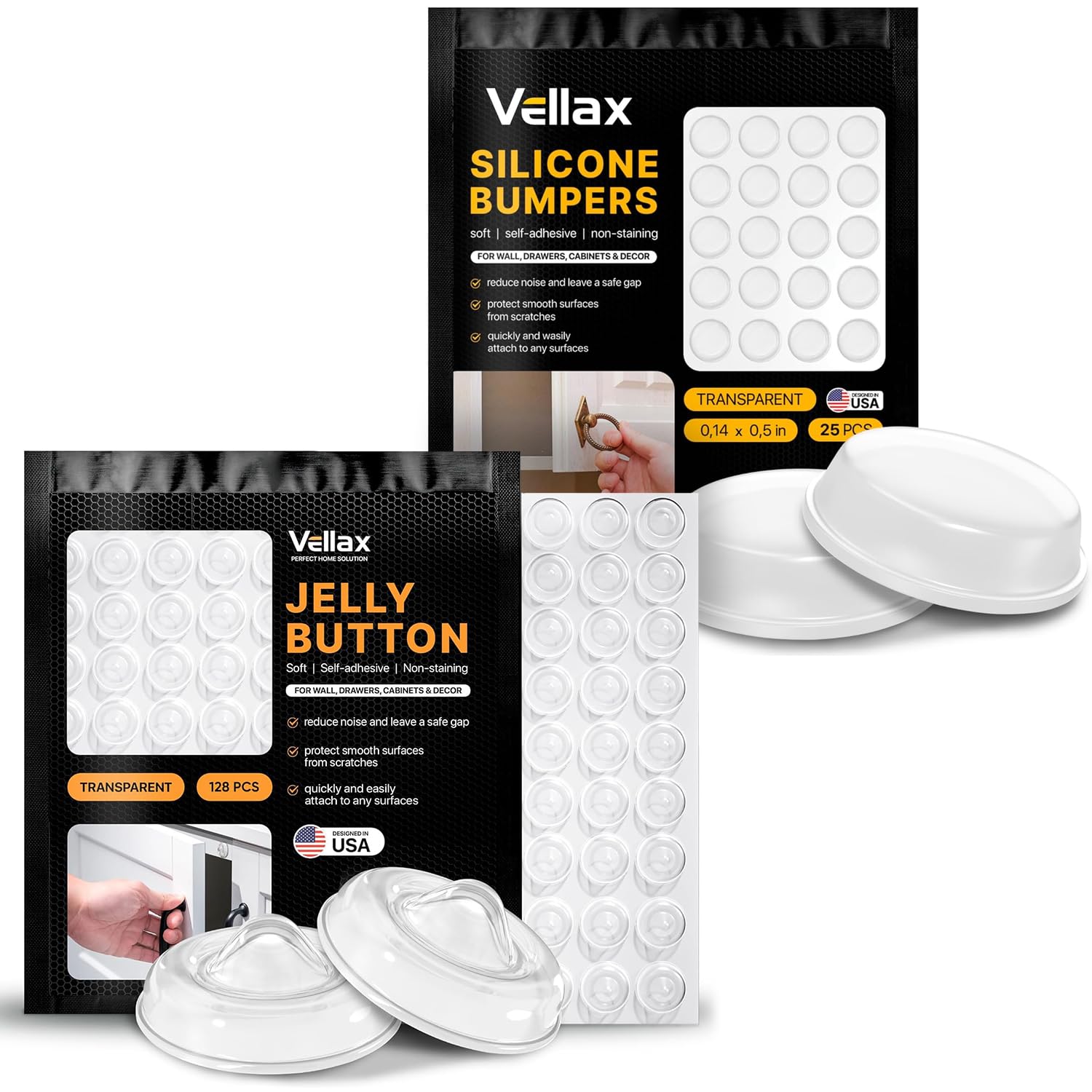 Vellax Cabinet Door Bumpers - Self Adhesive Pads, Cabinet Stoppers, Rubber Bumpers for Drawers, Cupboards, Cutting Boards, Glass Tops, Picture Frames, Kitchen Furniture