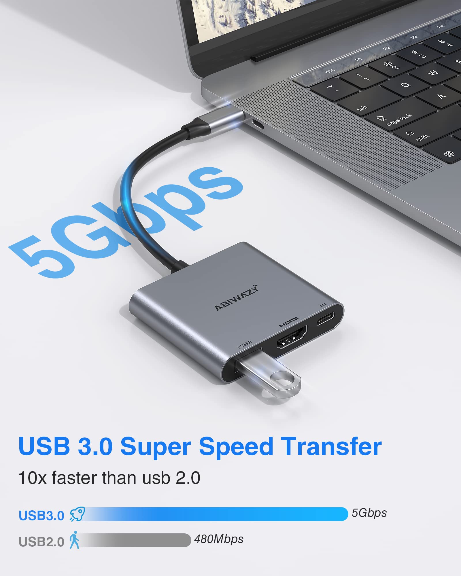 USB C to HDMI Multiport Adapter with 4K HDMI Output,Type-C Hub Converter to 4K HDMI USB 3.0 PD Charging Port,USB-C Digital AV Multiport Adapter for MacBook Pro/air,iPad Pro &More USB-C Devices