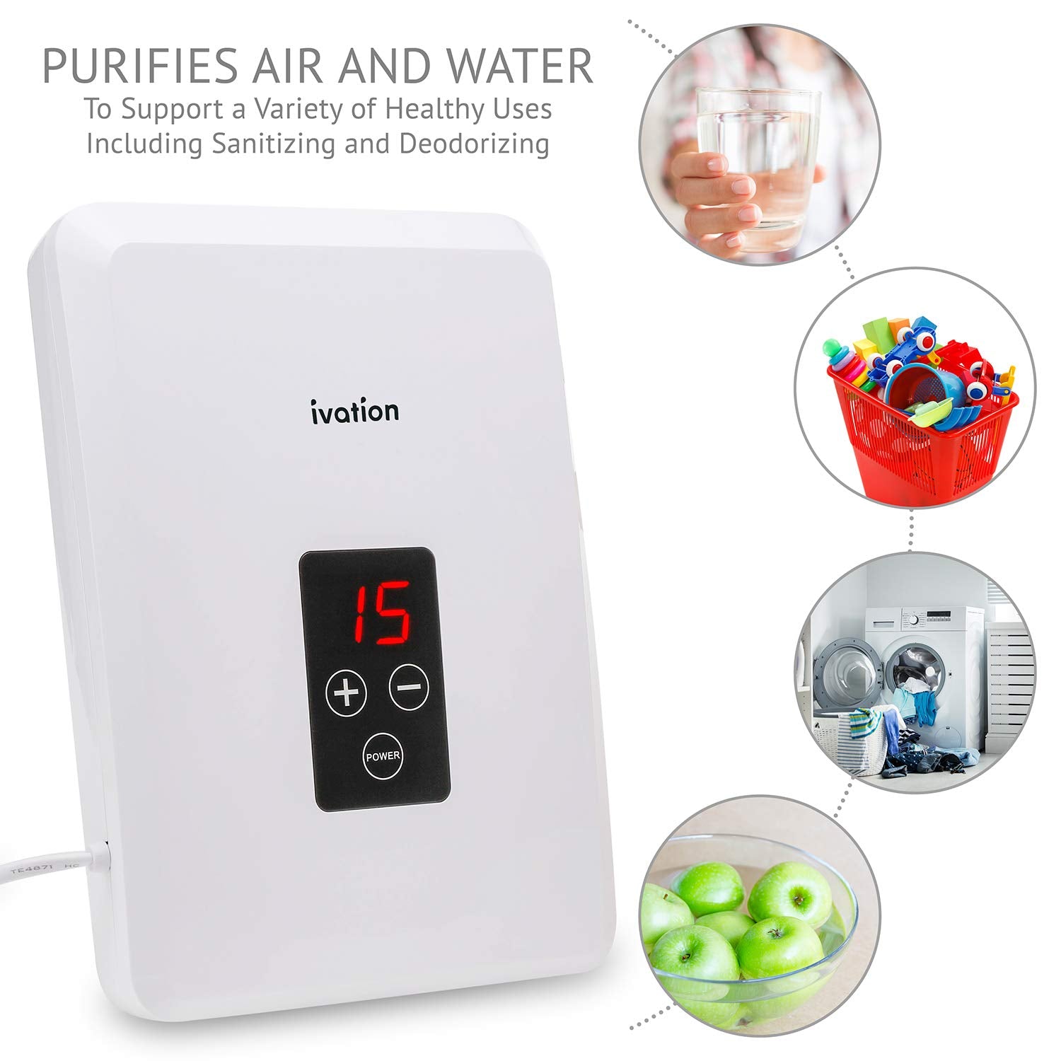 Ivation Portable Ozone Generator 600mg/h – Multipurpose Air Sterilizing & Freshening System w/2 Silicone Tubes, 2 Diffuser Stones & Timer; Purifies Air, Water, Food, Toothbrush