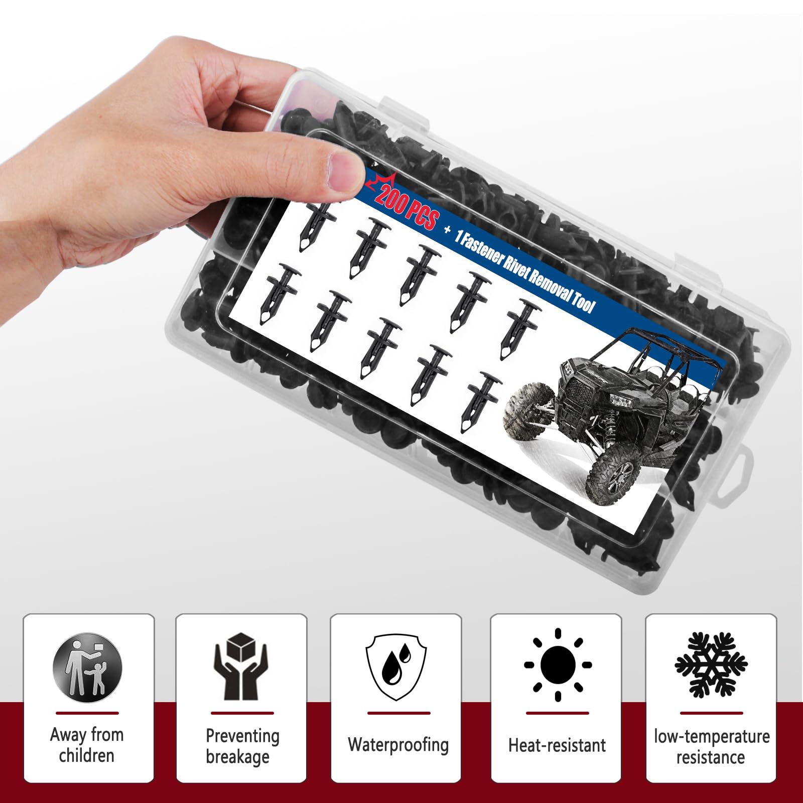 Xislet 200 Pcs UTV Nylon Fender Clips/Body Rivets Compatible with Polaris 7661855 Ranger RZR Can-Am Kawasaki Teryx Honda Pioneer 90653-HC4-900 Suzuki Sportsman ATV Fastener with Tool