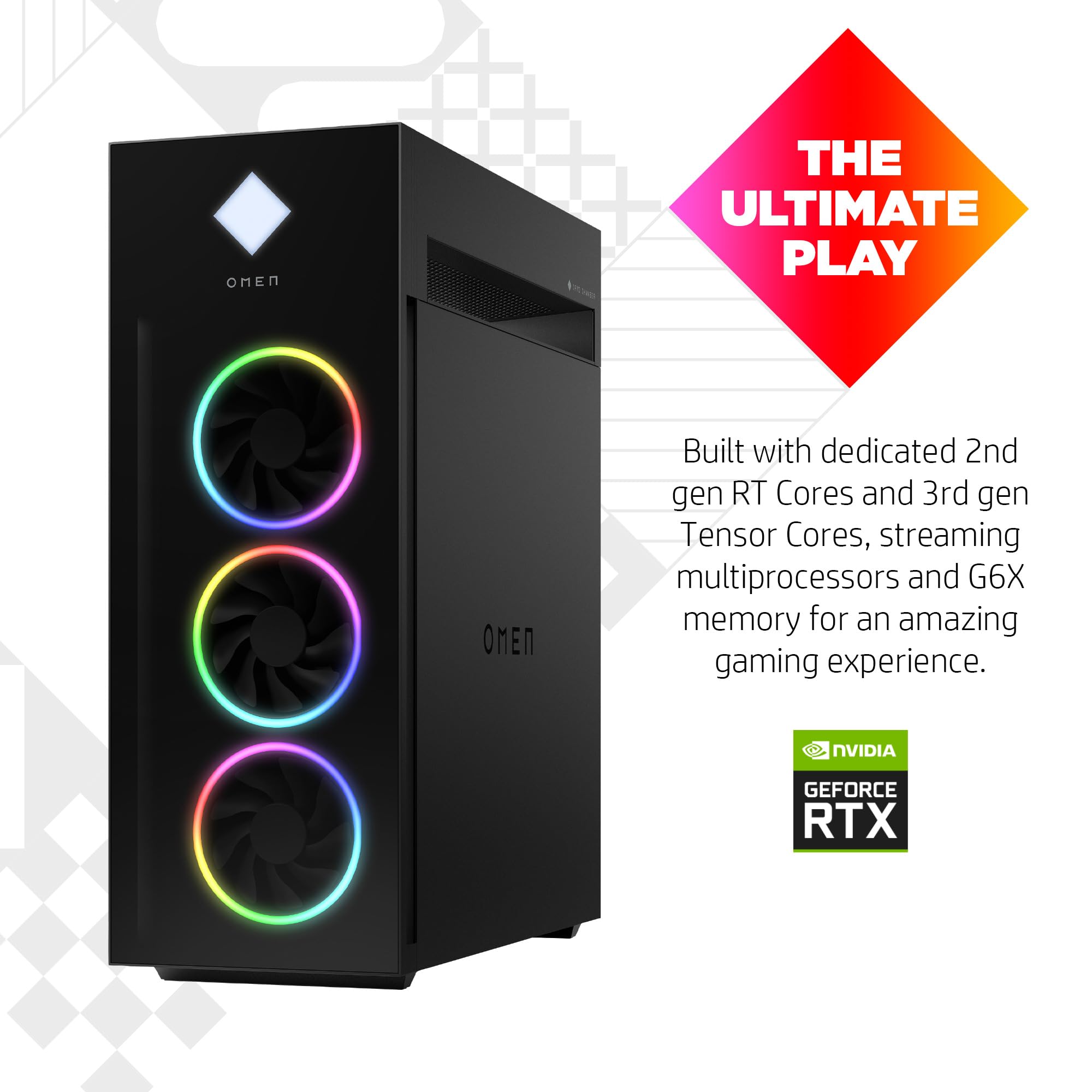 HP OMEN 45L Gaming Desktop, AMD Ryzen 9 5900X, 32 GB RAM, 1 TB Solid State Drive, NVIDIA GeForce RTX 3080 Ti Graphics, Windows 11 Home, GT22-0182 (2023)