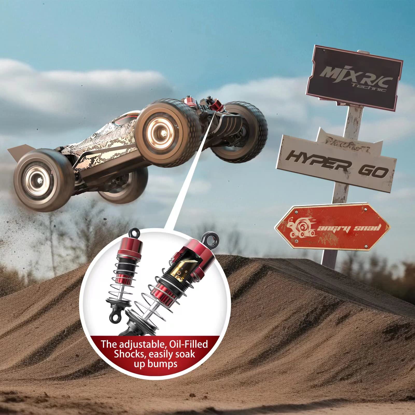 HYPER GO H16PL 1/16 RTR Brushless RC Buggy, Fast RC Cars for Adults, Max 38 mph RC Truck, 4WD High Speed Racing RC Car with 2S 2000 mAh Battery for RC Basher