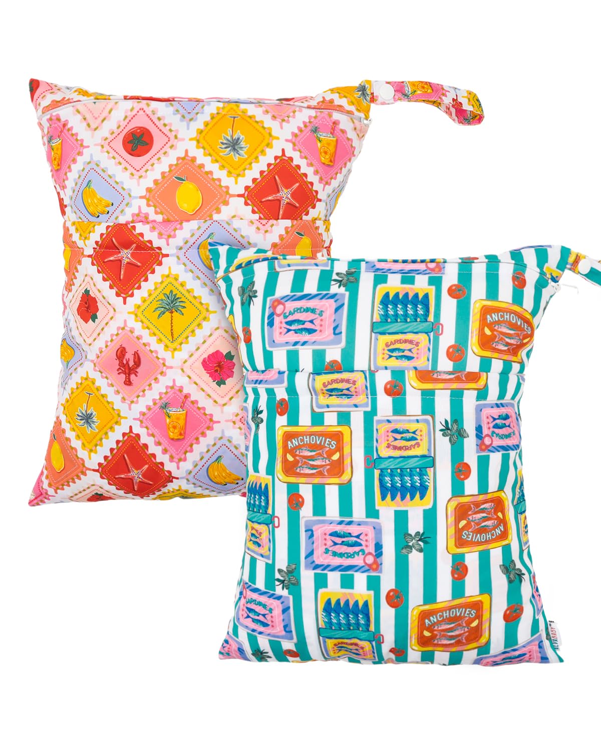 ALVA ALVABABY 2pcs Cloth Diaper Wet Dry Bags Waterproof Reusable with Two Zippered Pockets Travel Beach Pool Daycare Soiled Baby Items Yoga Gym Bag for Swimsuits or Wet Clothes 2LM22