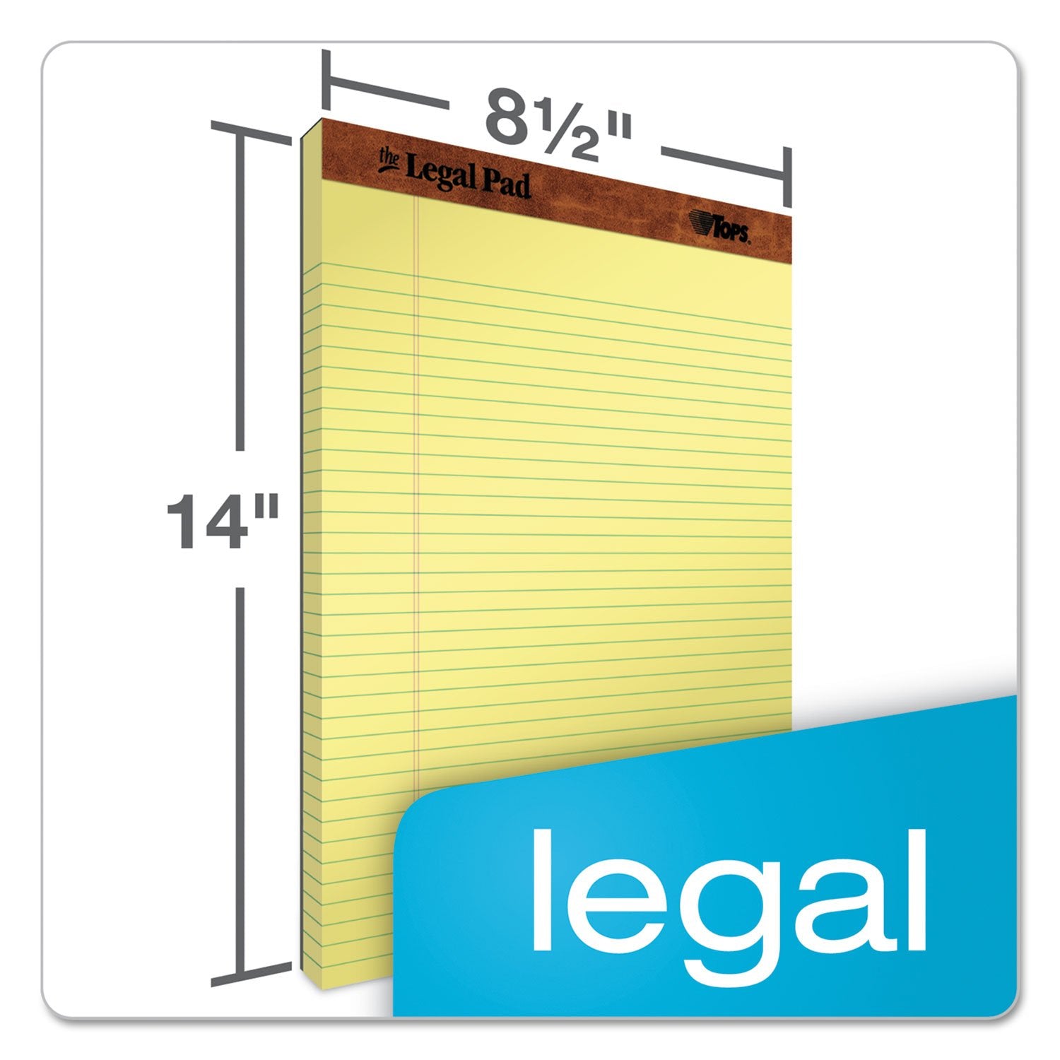 TOPS The Legal Pad Writing Pads, 8-1/2" x 14", Canary Paper, Legal Rule, 50 Sheets, 12 Pack (7572)
