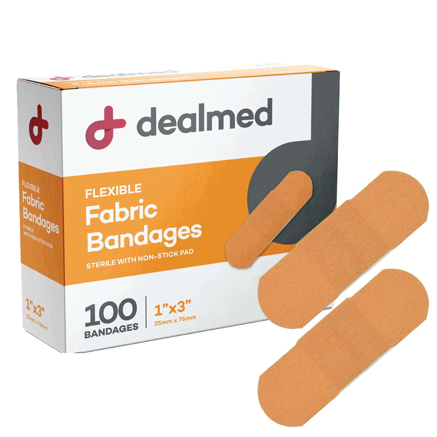 Dealmed Sterile Flexible Fabric Adhesive Bandages – 1x3 Inch – 100/Box - Breathable First Aid Strip Pack - Soft Stretch Wound Patch for Medical, Emergency Kits & Clinic