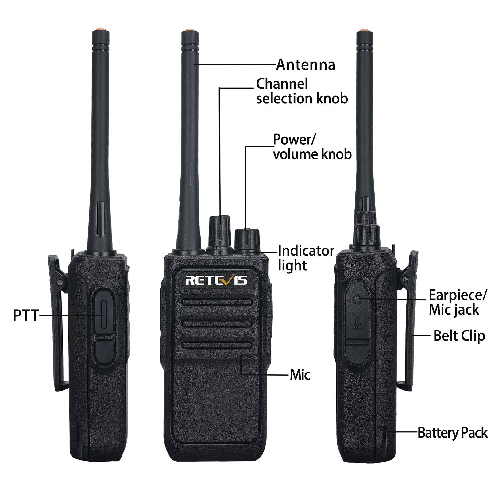 Retevis RT17 Walkie Talkies Long Range, Durable Two Way Radio Rechargeable with USB Charger Base, Portable 2 Way Radios with Earpieces Mic, for Adults School Security Warehouse Construction(6 Pack)