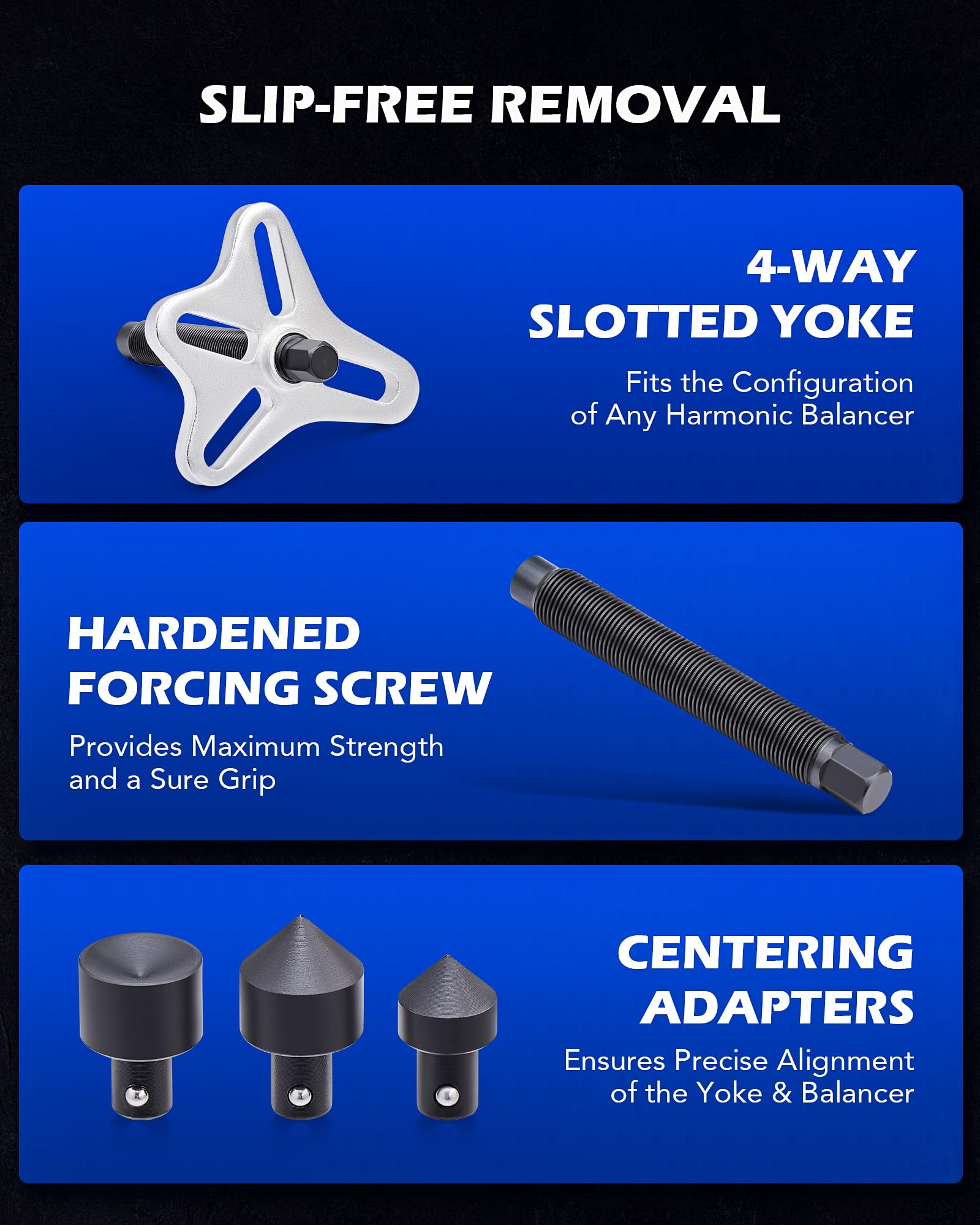 Orion Motor Tech Harmonic Balancer Puller Kit, Power Steering Pulley Puller Installer Tool Set, Automotive Steering Wheel Puller Tool Kit, Flange Type Gear and Crank Puller Set