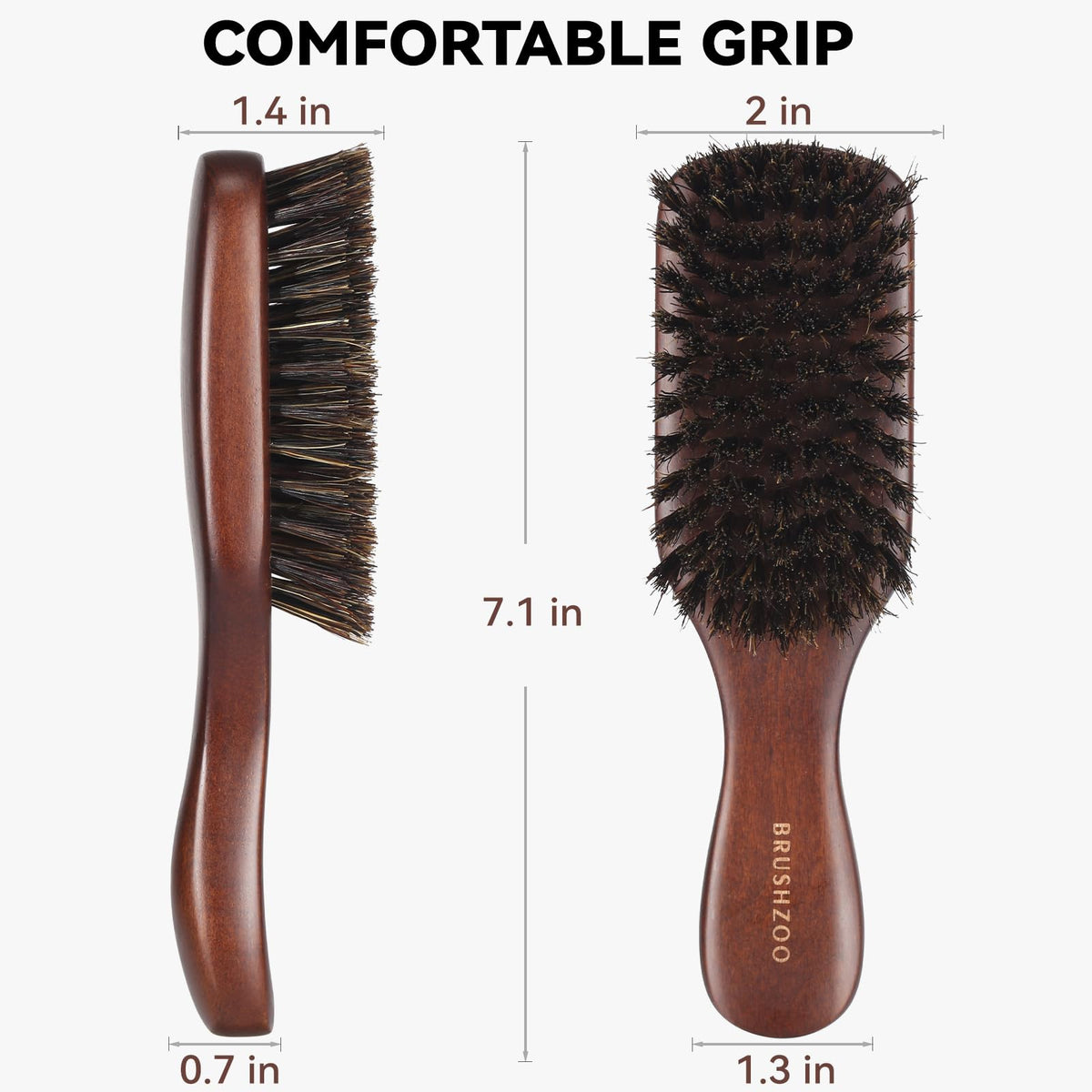 O BRUSHZOO Beard Brush for Men Smooths Softens Beard and Exfoliates Skin and Scalp, 100% Boar Bristle Beard Brush for Berad & Short Hair Detangle add Natural Shine