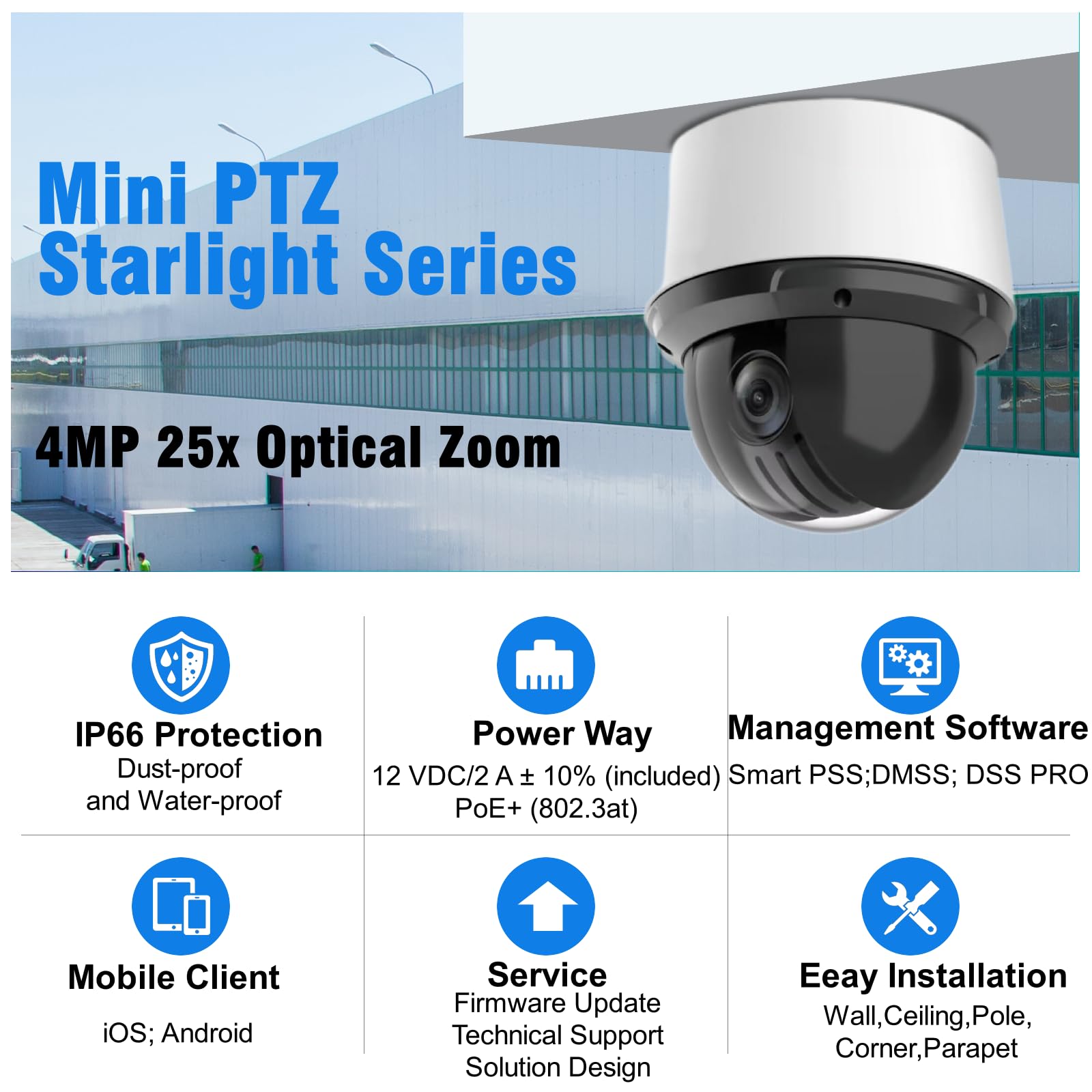 EmpireTech Starlight 4MP 25x 1/2.8" CMOS IR Smart PTZ Camera, 5mm–125mm Lens, Auto-Tracking Support,Perimeter Protection,SMD 3.0, IP66, IK10 Protection, Mini PTZ Camera PTZ425DB-AT