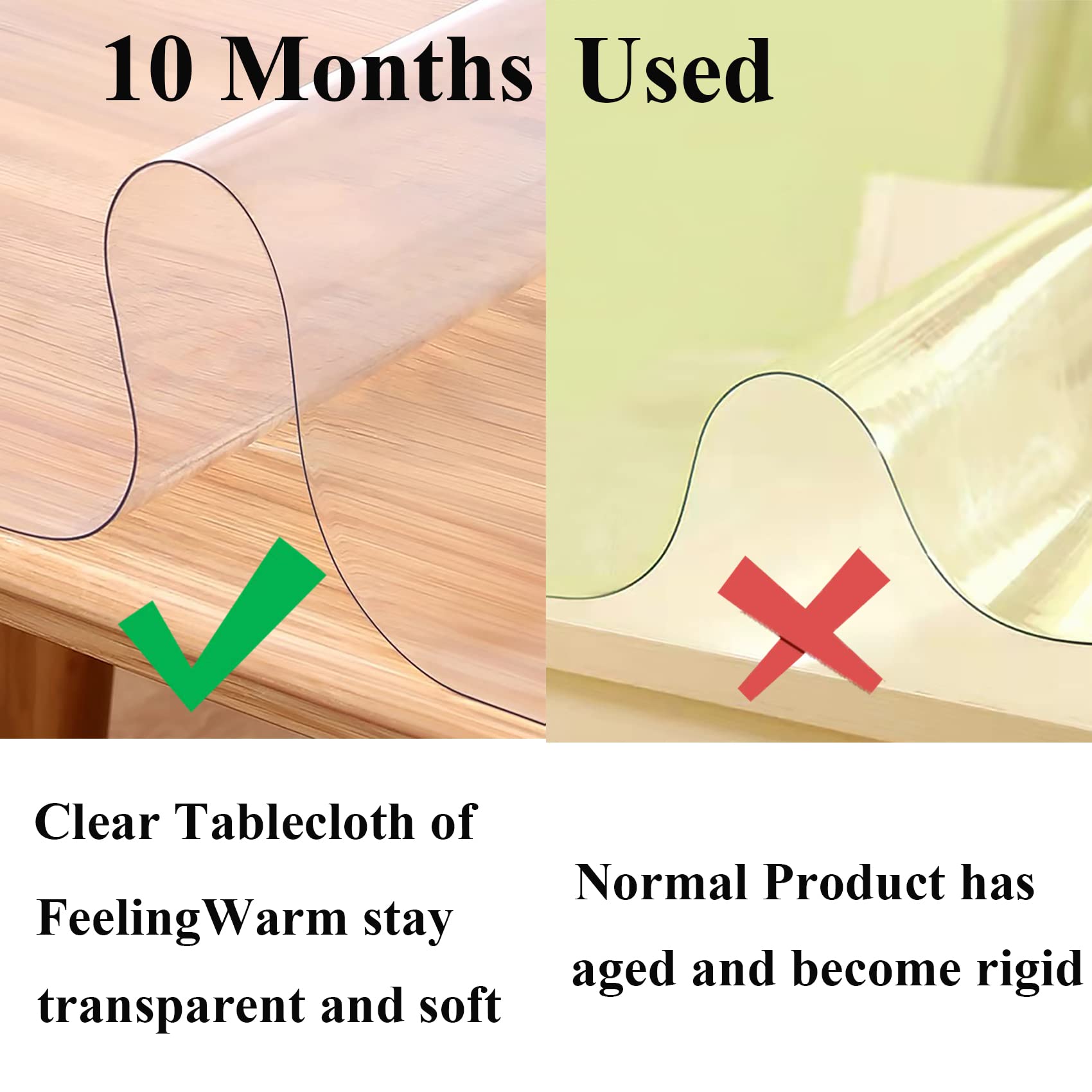 FeelingWarm Clear Table Protector - Oval Clear Vinyl Tablecloth Cover Transparent Plastic Kitchen Waterproof Protector 60x 90 Inch, Oval