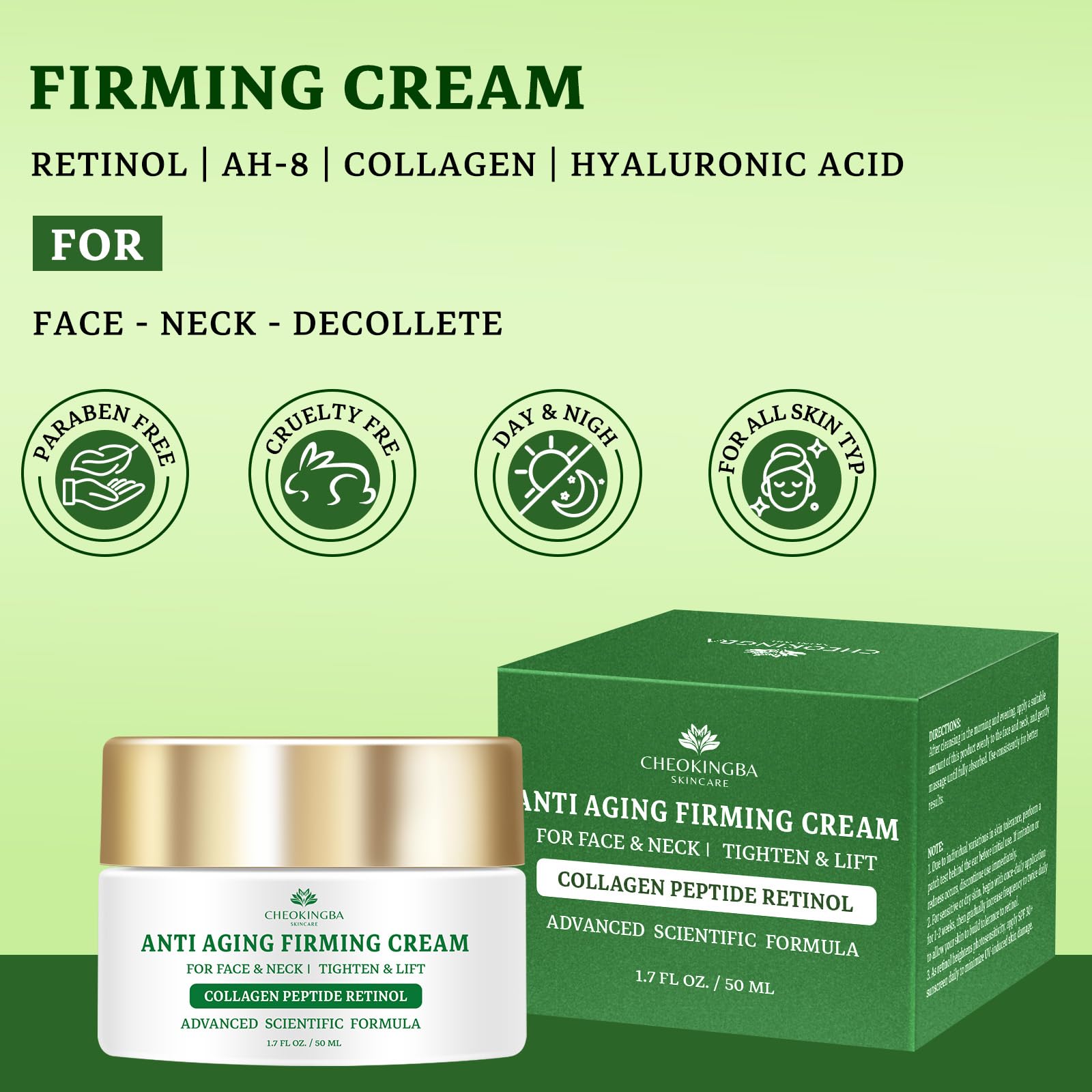 Tighten and Lift Neck Cream, Advanced Anti Wrinkle Face Cream with Retinol Collagen Hyaluronic Acid, AH-8 Multi-Peptides Anti Aging Neck Creams for Tightening and Firming for Women and Men, 1.7 Fl Oz