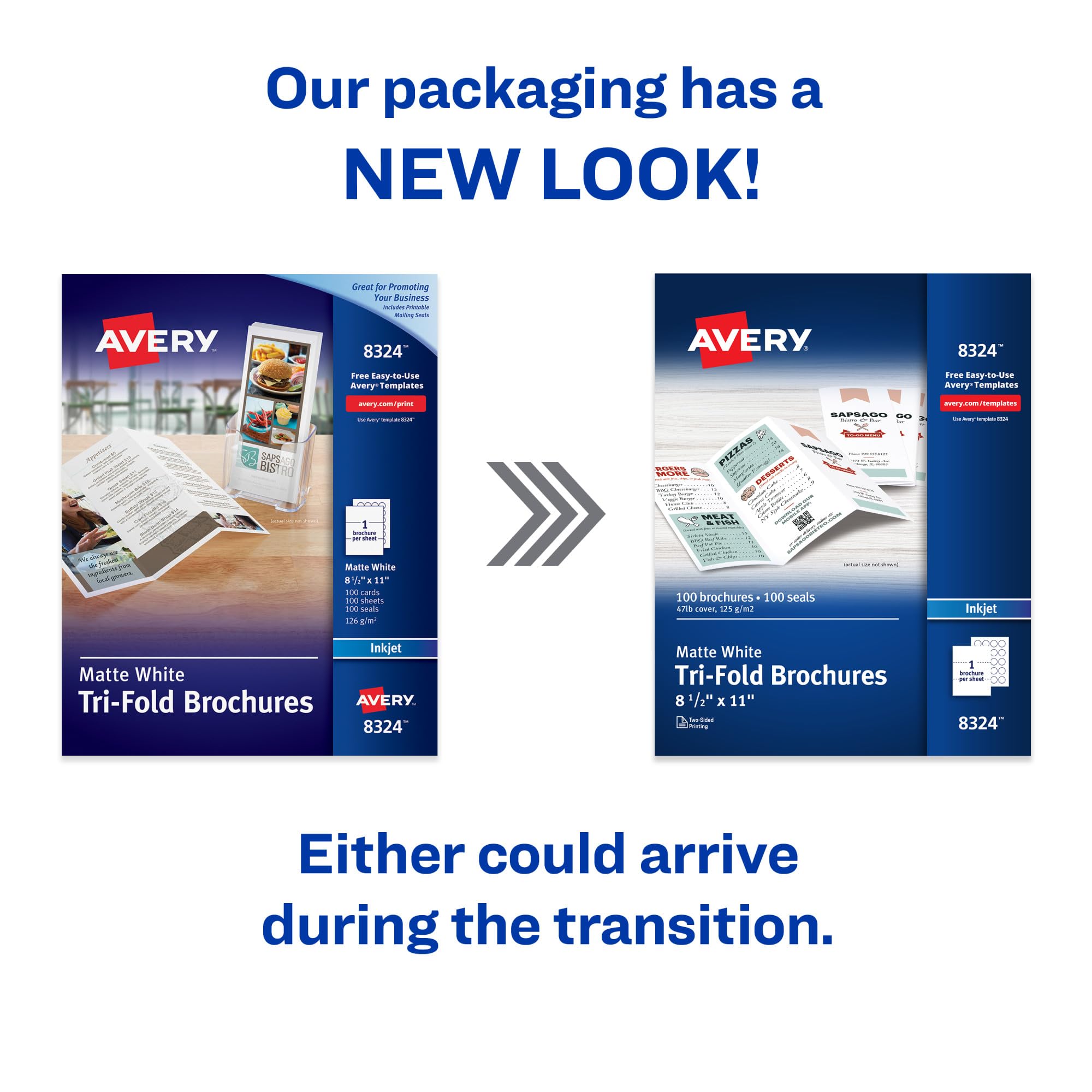 Avery Printable Tri-Fold Brochures with Mailing Seals, 8.5" x 11", Matte White, 100 Blank Brochure Paper for Inkjet Printers (08324)