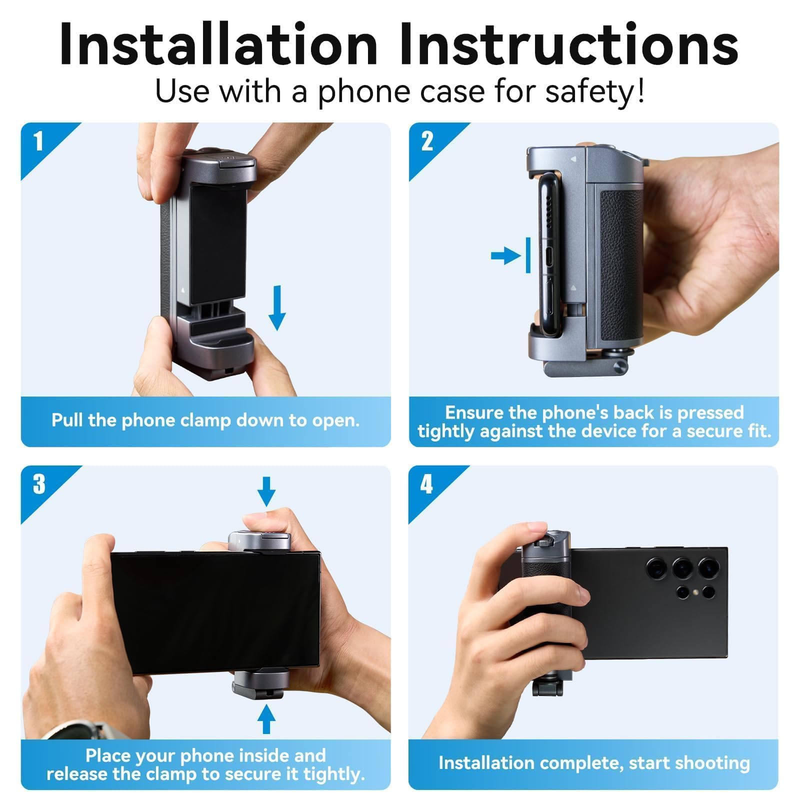 TELESIN° Universal Smartphone Camera Grip with Selfie Stick, Wireless Bluetooth Remote Control One-Handed Quick Zoom and Mode Switching Compatible with Samsung Android Phone Accessories