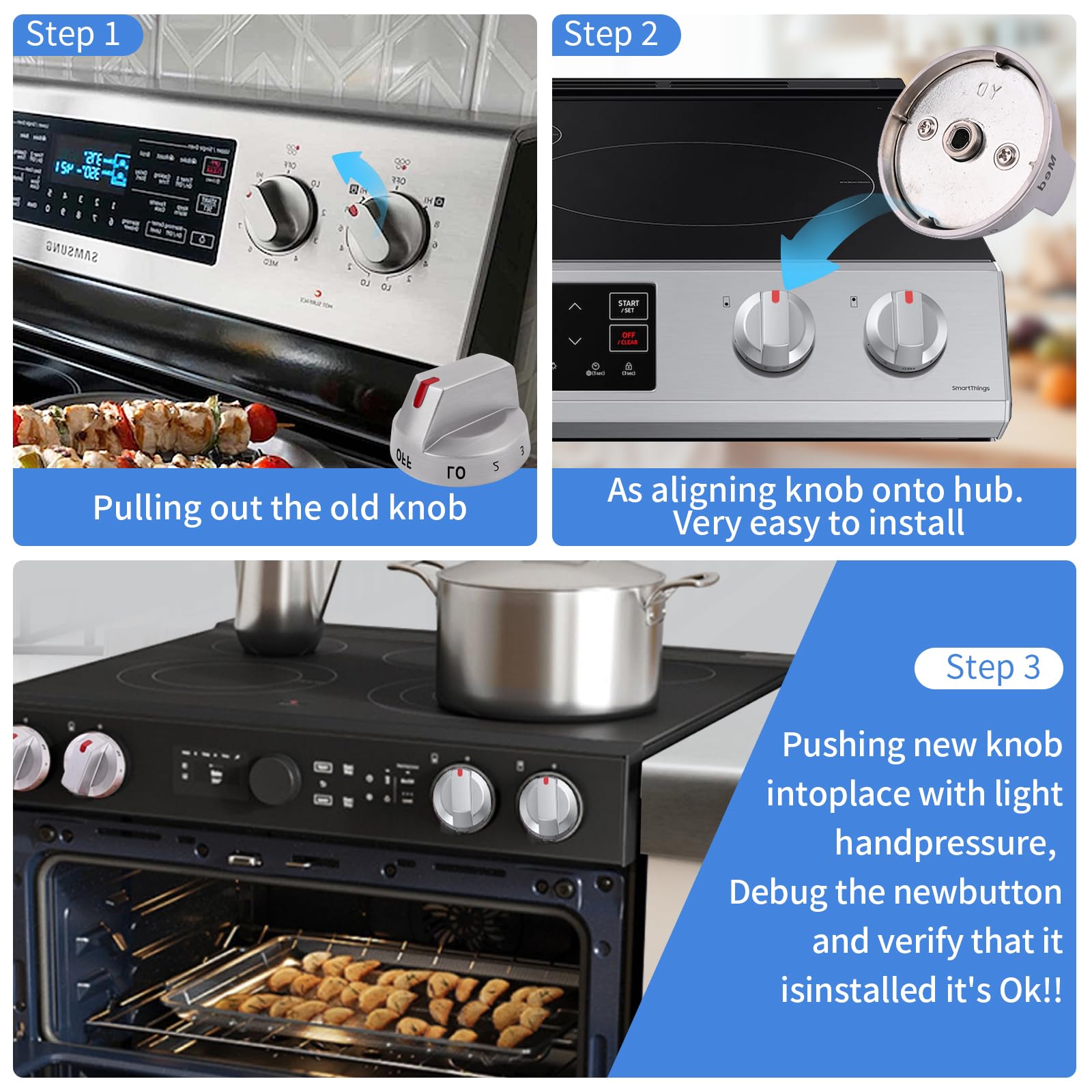 DG94-03500A/Z 4Pcs DG94-03500V DG94-03500W Compatible Replacement Knob for Samsung Electric Stove Models NE63T8111SS/AA NE63T8311SS/AA NE63T8751SS/AA NE63T8711SS/AA