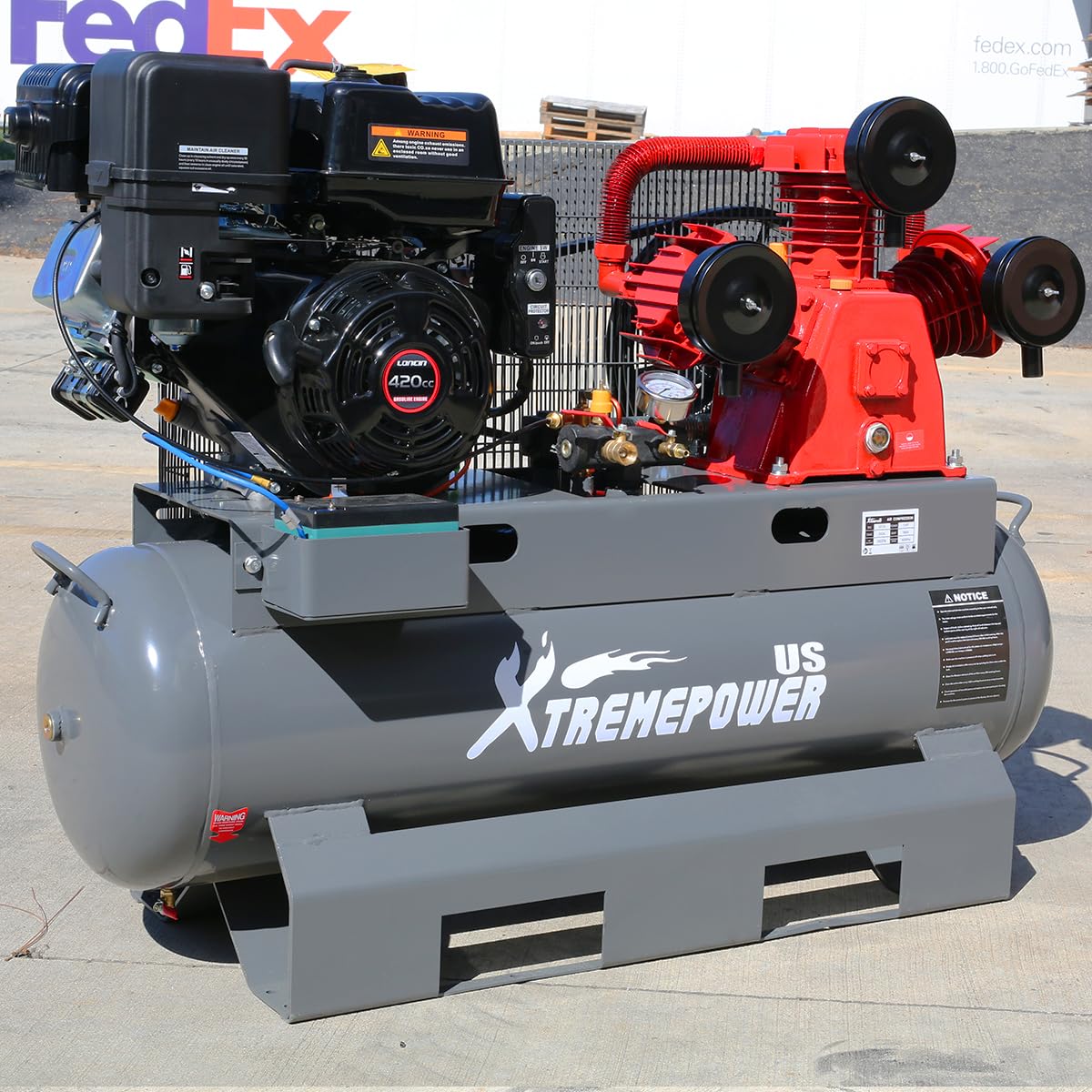 XtremepowerUS 13.0HP Air Compressor Tank 30 Gallon Gas-Powered Service Truck Horizontal Compressor Tank for Workshop, Construction Sites, Machinery