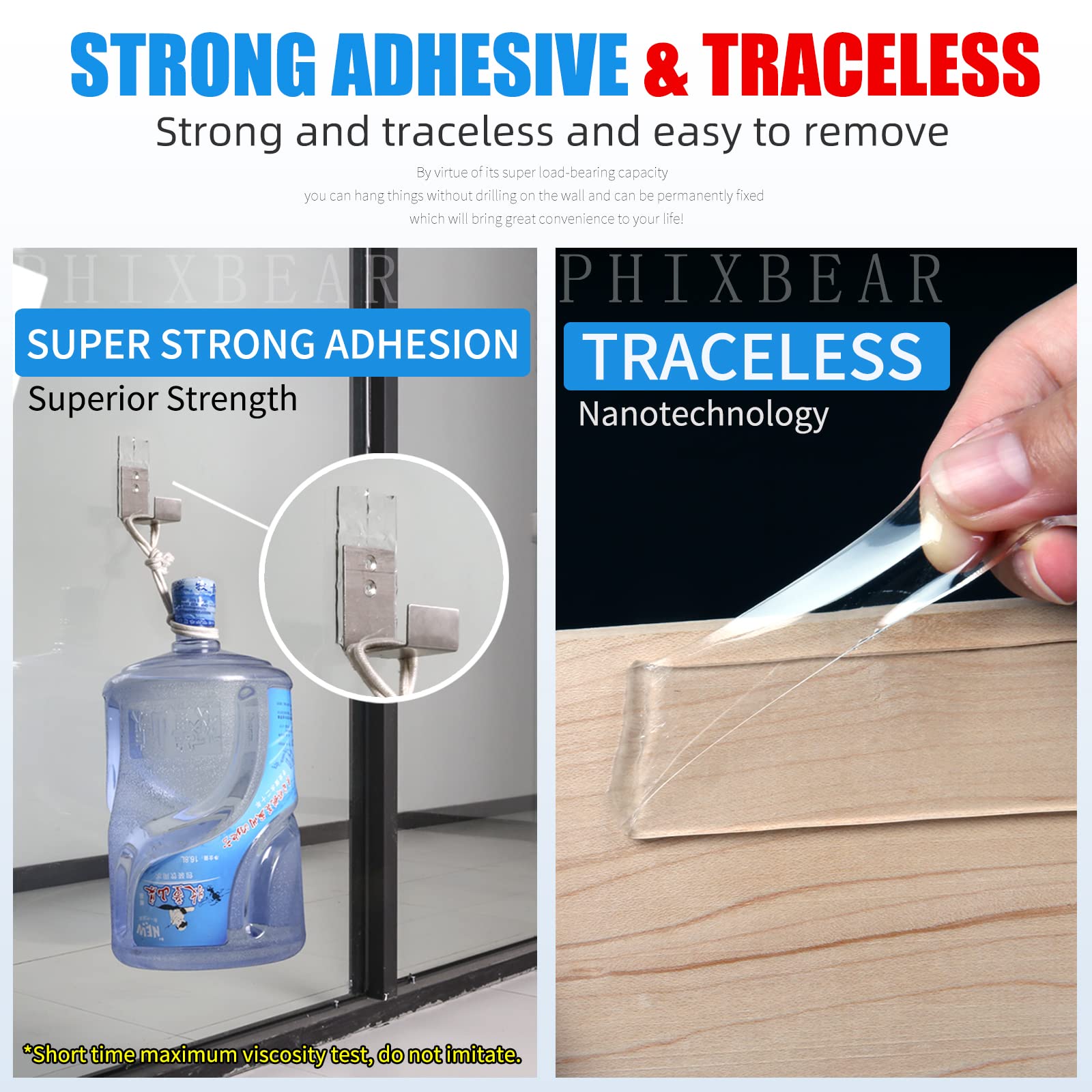 PHIXBEAR Extra Large 1.2" x 240" Super Heavy Duty Double Sided Mounting Tape, Clear & Tough Nano Strong Adhesive Tape