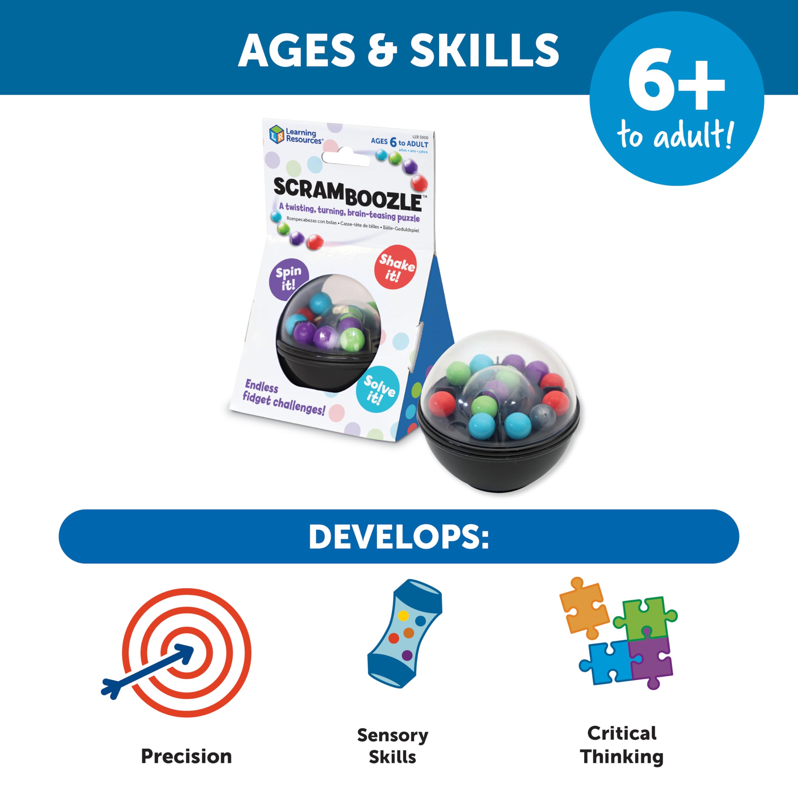 Learning Resources Scramboozle Puzzle Ball - 3D Brain Teasers and Puzzle Games for Kids and Adults, Puzzle Sort Ball Game, Fidget Toys, Travel Games for Ages 6+
