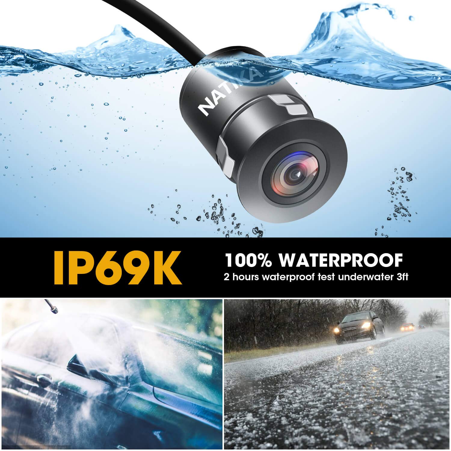 NATIKA Backup/Front/Side View Camera: No Distortion Effect Starlight Night Vision HD Metal Flush or Surface Mount CVBS | AHD Reverse Rear View Backup Camera for Cars Pickup Trucks SUVs RVs Vans