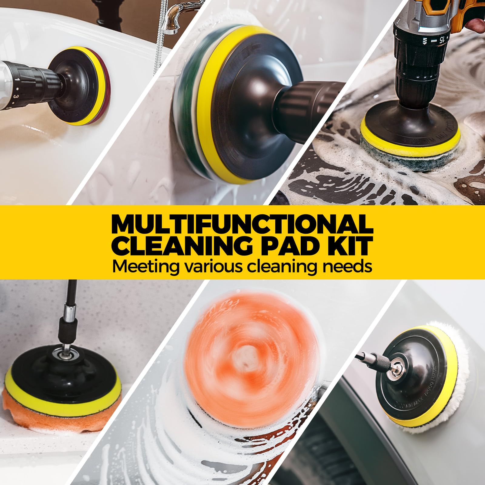 Holikme 11 Piece Drill Brush Attachment Set Scouring Pads Power Scrubber Brush Scrub Pads for Bathroom Surfaces, Floor, Tub, Shower, Grout, Tile, Corners,Cleaning Brush