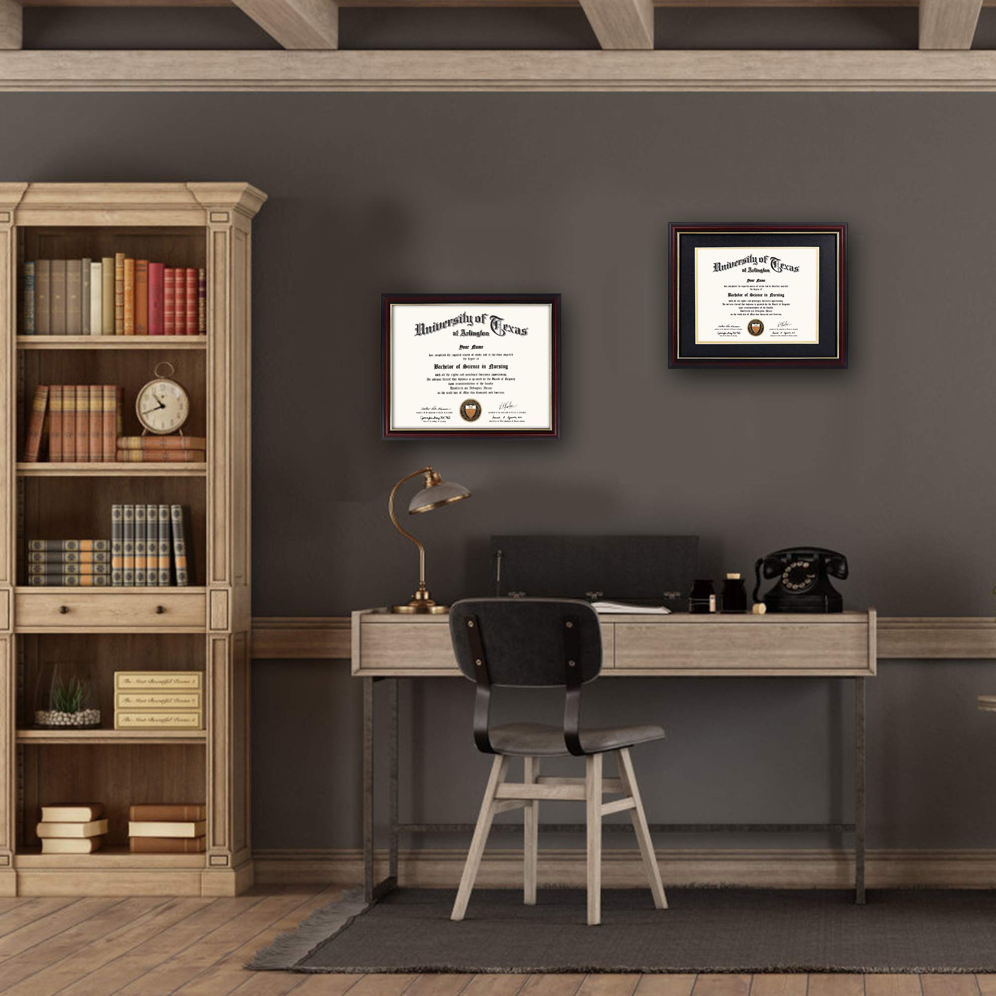 GraduationMall 8.5x11 Diploma Frame with Black over Gold Mat or Display 11x14 Certificate without Mat,Solid Wood & UV Protection Acrylic,Cherry Finish with Gold Trim