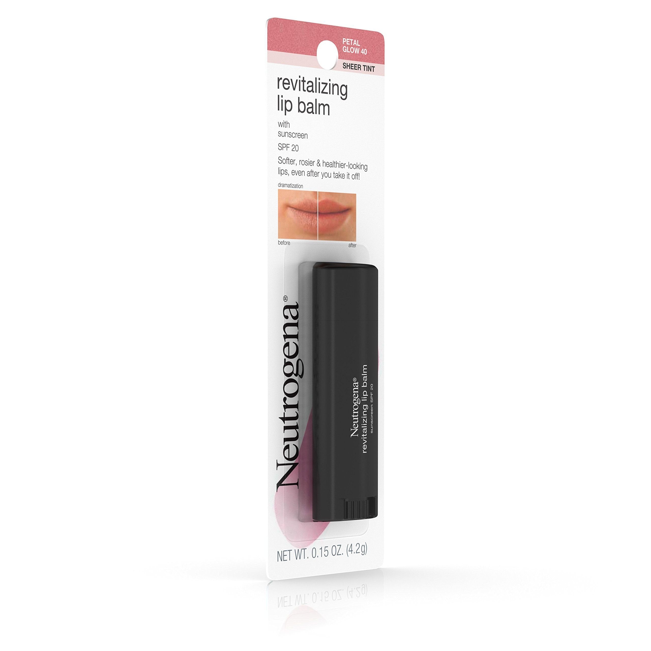 Neutrogena Revitalizing Tinted Lip Balm Broad Spectrum SPF 20 Sunscreen, Moisturizing Lip Balm with a Sheer Tint for Softer, Smoother, Healthier-Looking Lips, Sheer Petal Glow 40, .15 oz