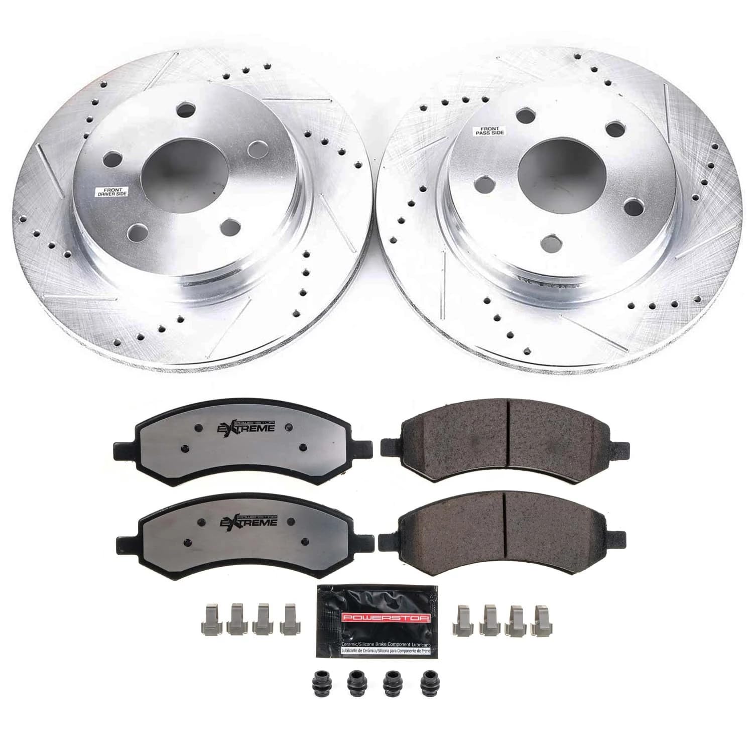 Power Stop Brake Kit For Chrysler Aspen Dodge Durango Ram 1500 5Lug - Front Truck & Tow Carbon Fiber Ceramic Brake Pads and Drilled and Slotted Brake Rotors Replacement, K2163-36