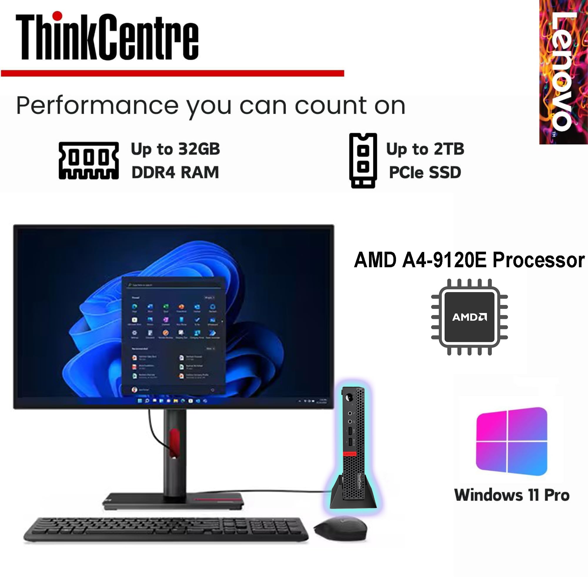 Lenovo ThinkCentre Micro Desktop, 16GB DDR4 RAM, 1TB SSD Drive, AMD Processor & Graphics, Dual-Display Support, Wi-Fi, Bluetooth, USB, RJ-45, Windows 11 Pro, Business-Grade, Home-Friendly