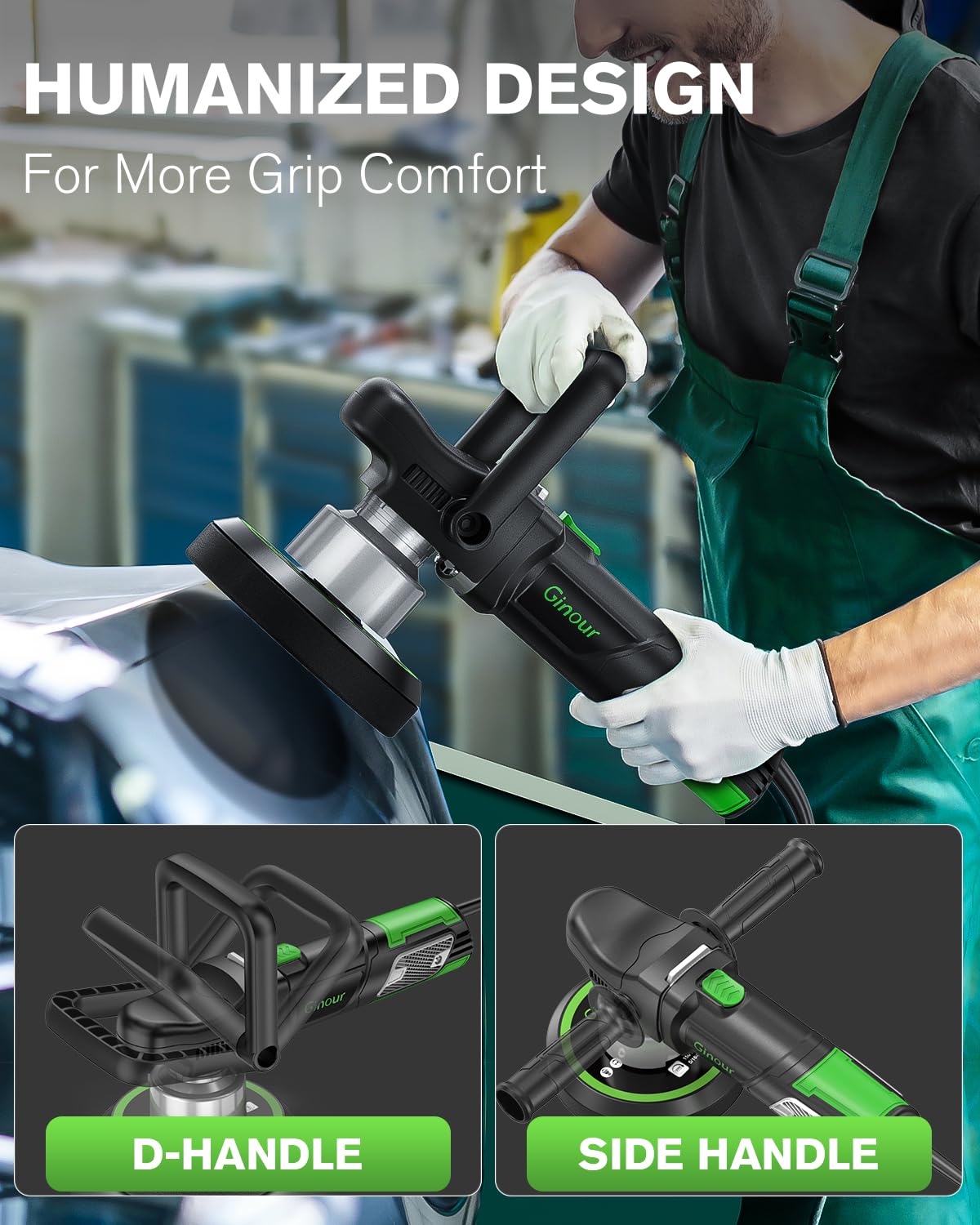 Ginour Buffer Polisher, 6 inch Dual Action Buffer for Car Detailing, Variable Speed Random Orbital Car Buffer with 2 Handles, 5 Buffer Polisher Pads (Number of Items 13)