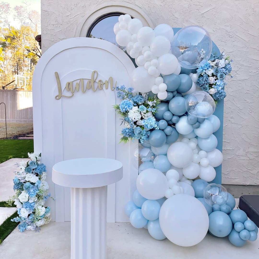 Dusty Blue White Balloons Set, 50pcs 12 Inch Dusty Blue Balloons Blue Sand White Balloon for Party Decorations Adult Party Wedding Party Decoration