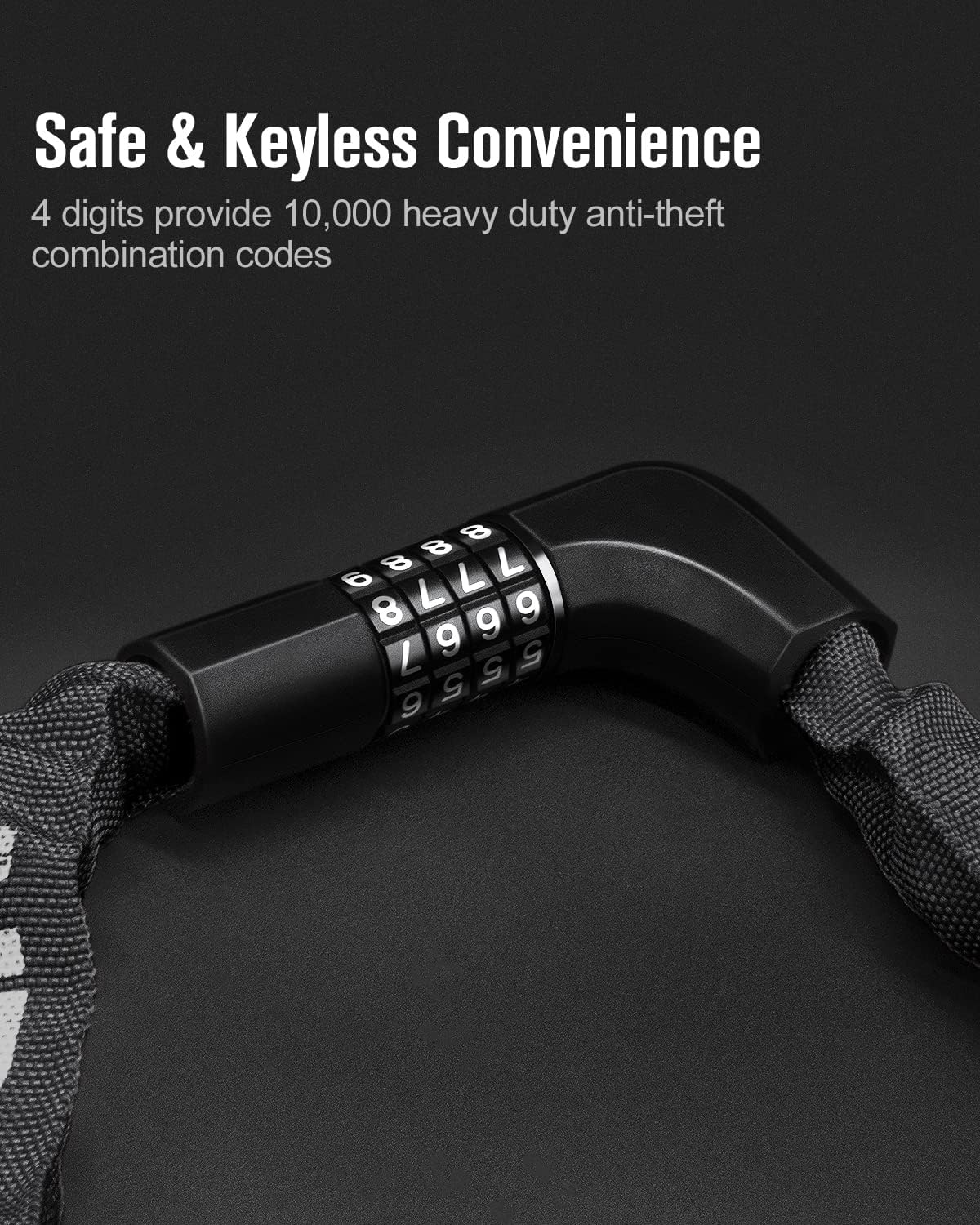 NDakter Bike Lock, Bike Chain Lock with 2 Ways to Unlock, 4 Digit Combination Heavy Duty Anti-Theft Bicycle Lock with 2 Keys, 4.28Ft High Security Scooter Locks for Ebike, Electric, Motorcycle, Door