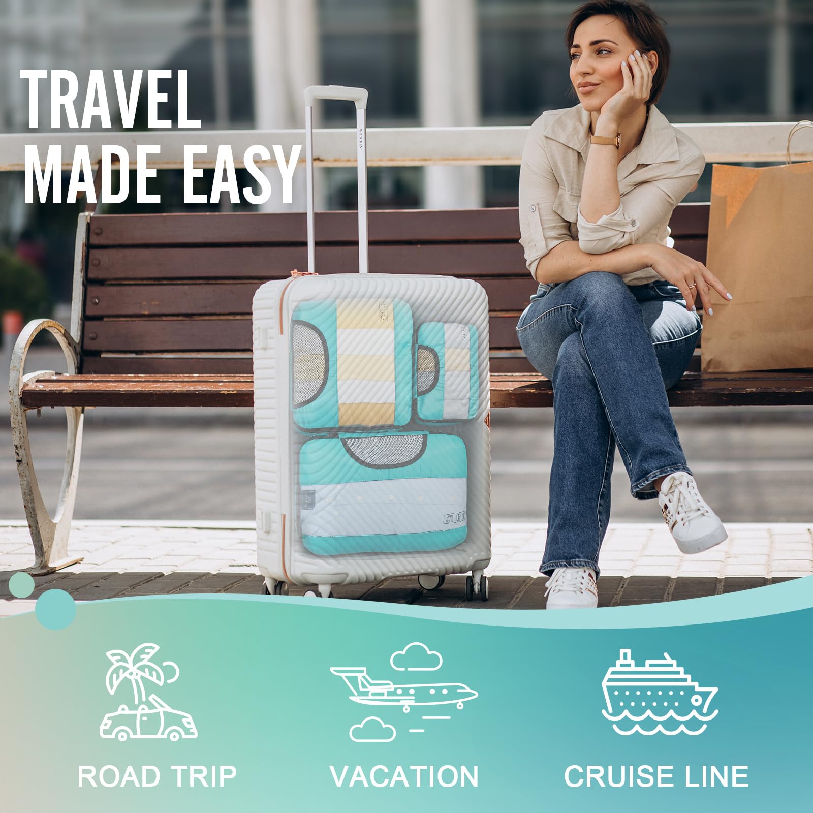 Veken 6 Set Packing Cubes for Suitcases, Travel Essentials for Carry on Luggage, Suitcase Organizer Bags Set for Travel Accessories in 4 Sizes(Extra Large, Large, Medium, Small),Cyan