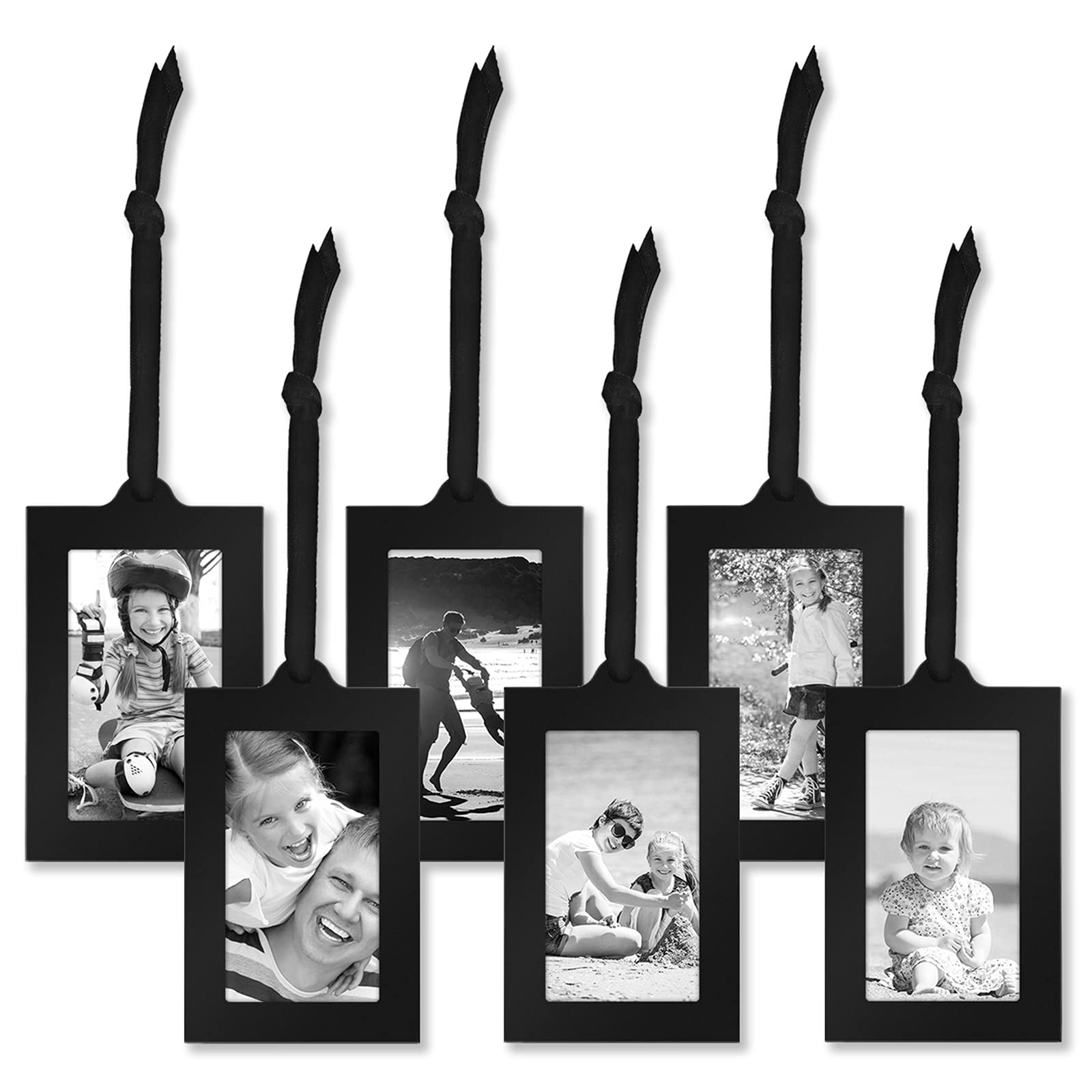 Americanflat Family Tree Picture Frame - Includes 6 Hanging 2x3 Picture Frames - Adjustable Ribbon Tassels - Perfect for Mother's Day, Birthdays, Christmas Day, Anniversary - Black and Bronze