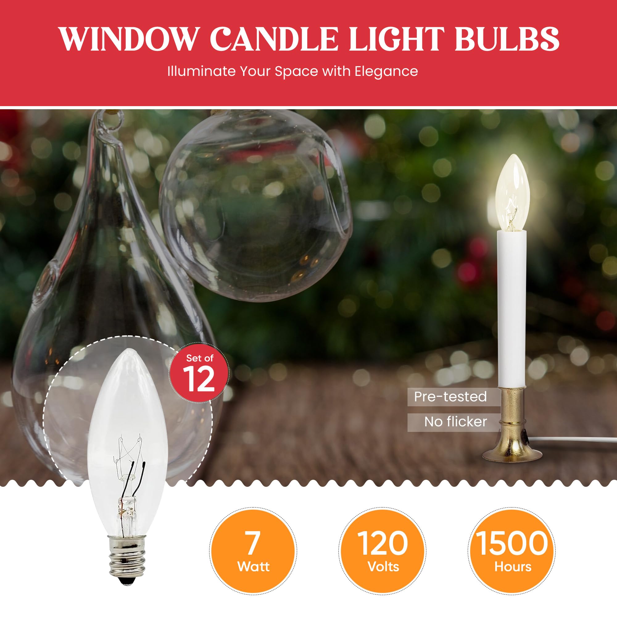 Creative Hobbies® Replacement Light Bulbs for Electric Candle Lamps, Window Candles, & Chandeliers - 7 Watt Candelabra (E12), Clear Incandescent, Steady Burning, 120v 7w Bulb - Pack of 12