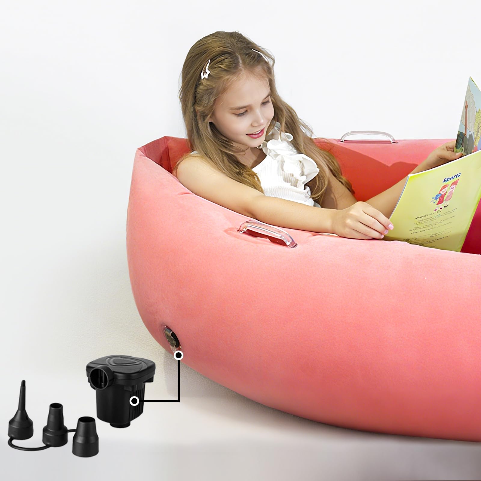 Sensory Chair Inflatable Peapod Canoe, 60" Sensory Pod Sitting for Autistic Children, ADHD Sensory Pea Pod with Neck Pillow, Electric Air Pump, Pink