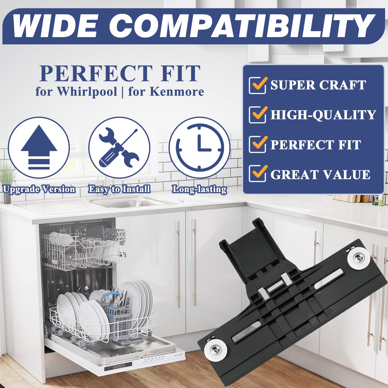 Funmit Upgraded W10350375 Dishwasher Top Rack Adjuster Replacement for kenmore Whirlpool Dishwasher Parts WDT970SAHZ0 WDT730PAHZ0 WDTA50SAHZ0 Compared to Part # W10712395 AP5957560 3516330, 2 Pack