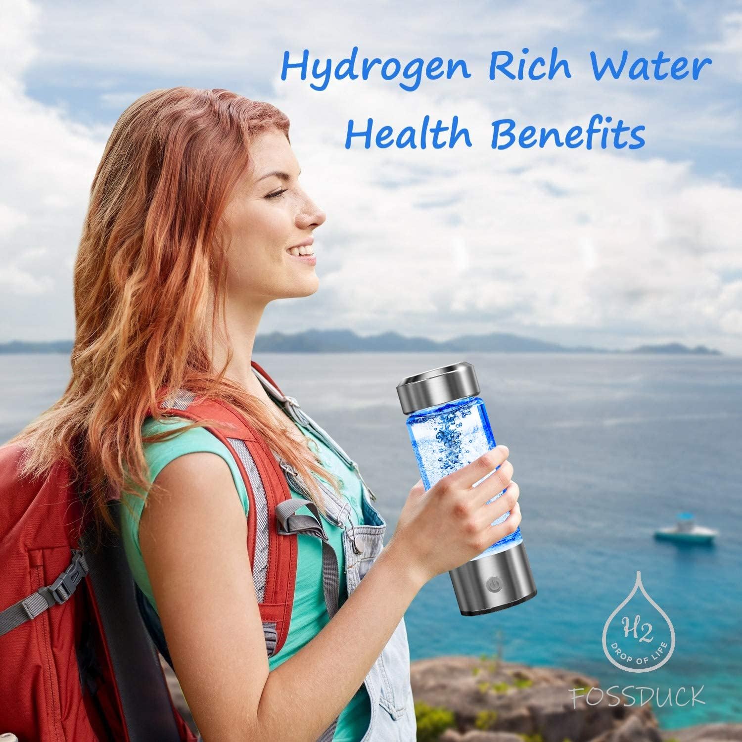 Hydrogen Water Bottle, Portable Hydrogen Water Ionizer Machine, Hydrogen Water Generator, Rechargeable Hydrogen Rich Water Glass Health Cup for Home Travel (Silver)