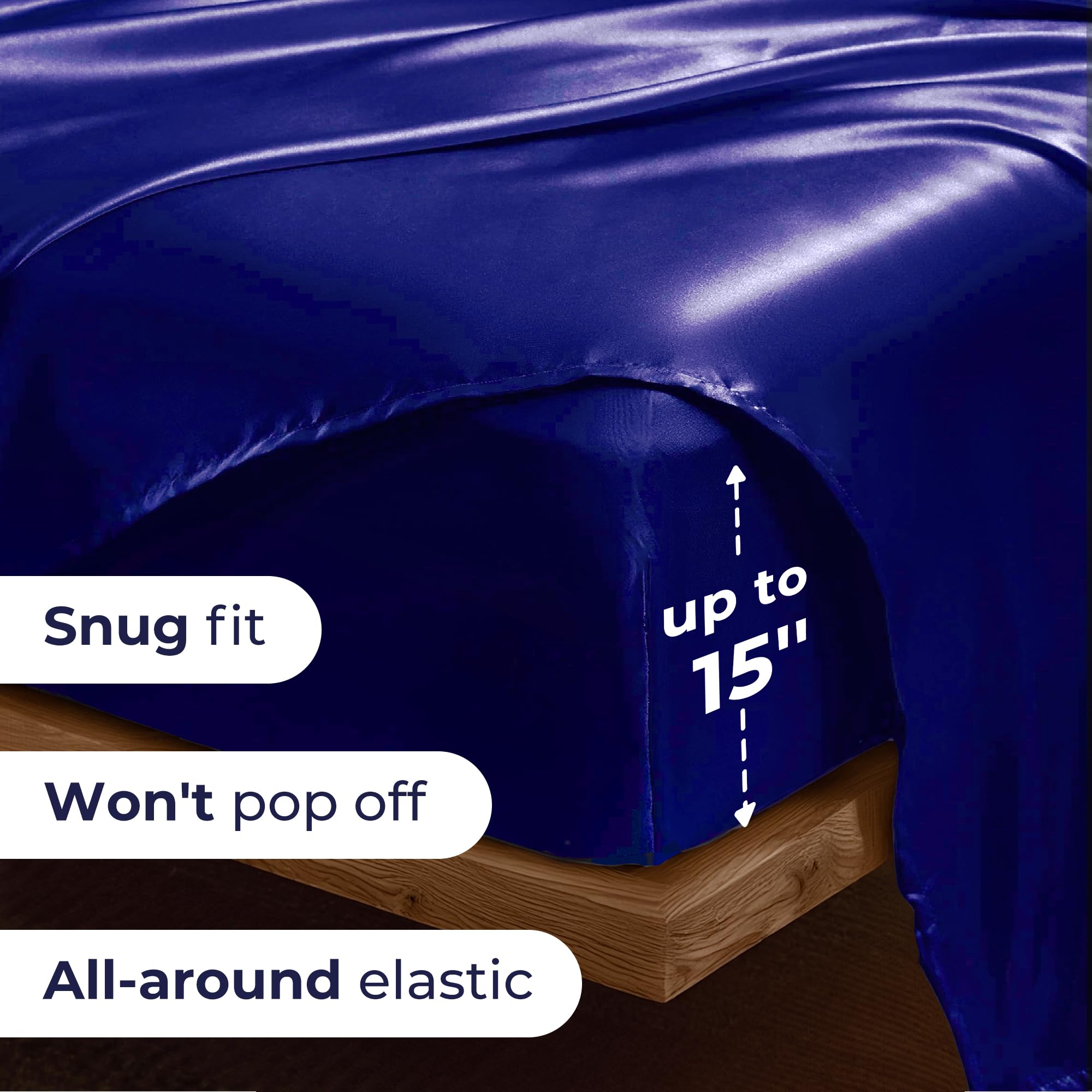 Seasonwood Twin Size Sheet Set Satin Sheets Navy Blue Microfiber Silk Bed Set of 3 with 1 Pillowcase
