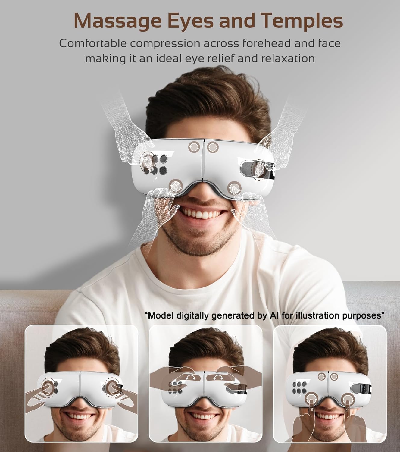 BOQUBOO Eye Massager with Heat and Cooling for Migraine Dry Eyes Relief, Rechargeable Bluetooth Music Migraines Relief Eye Massager Improve Sleeping Gifts for Women Men