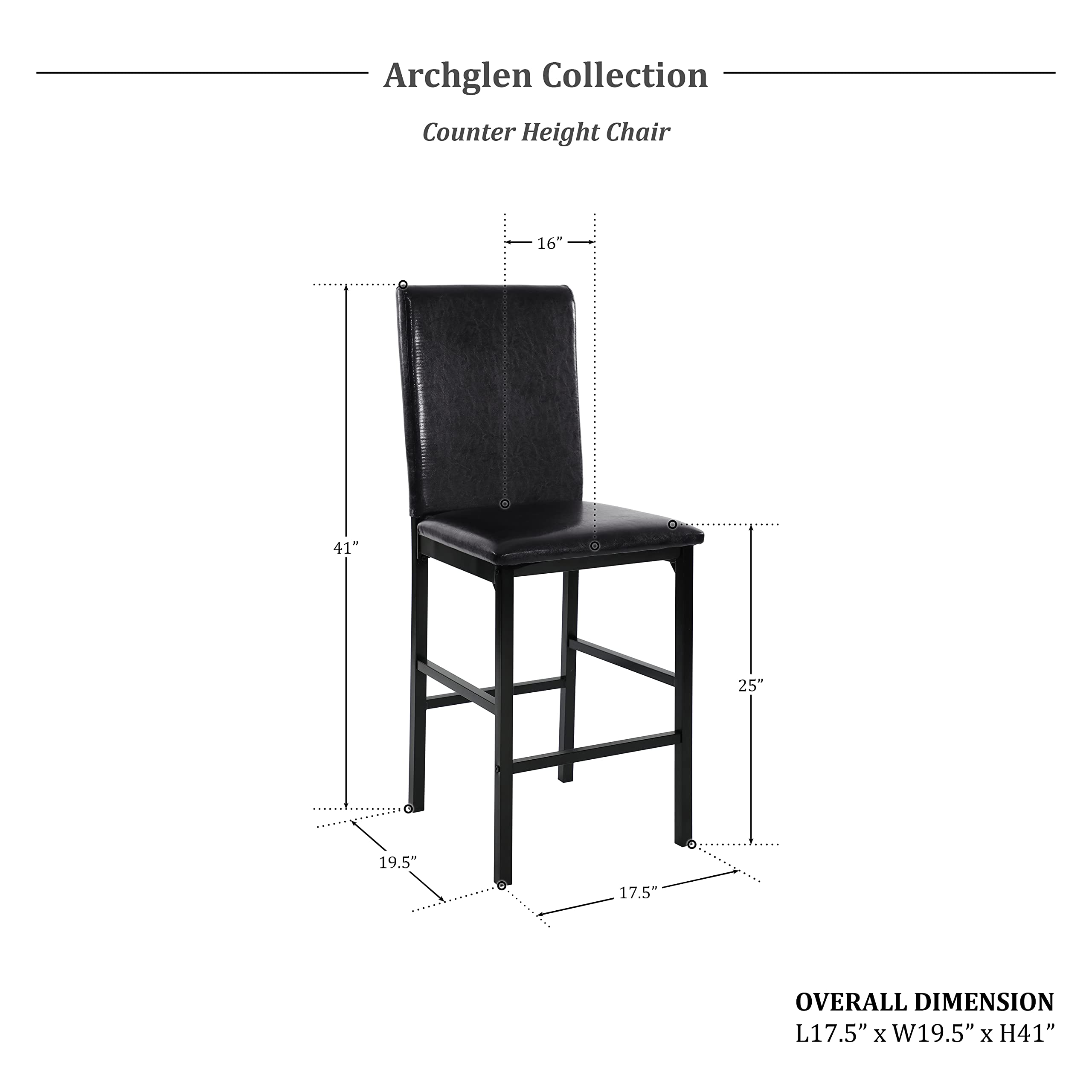 Homelegance Tempe Dining Counter Height Chair (Set of 4), Faux Leather, Dark Brown