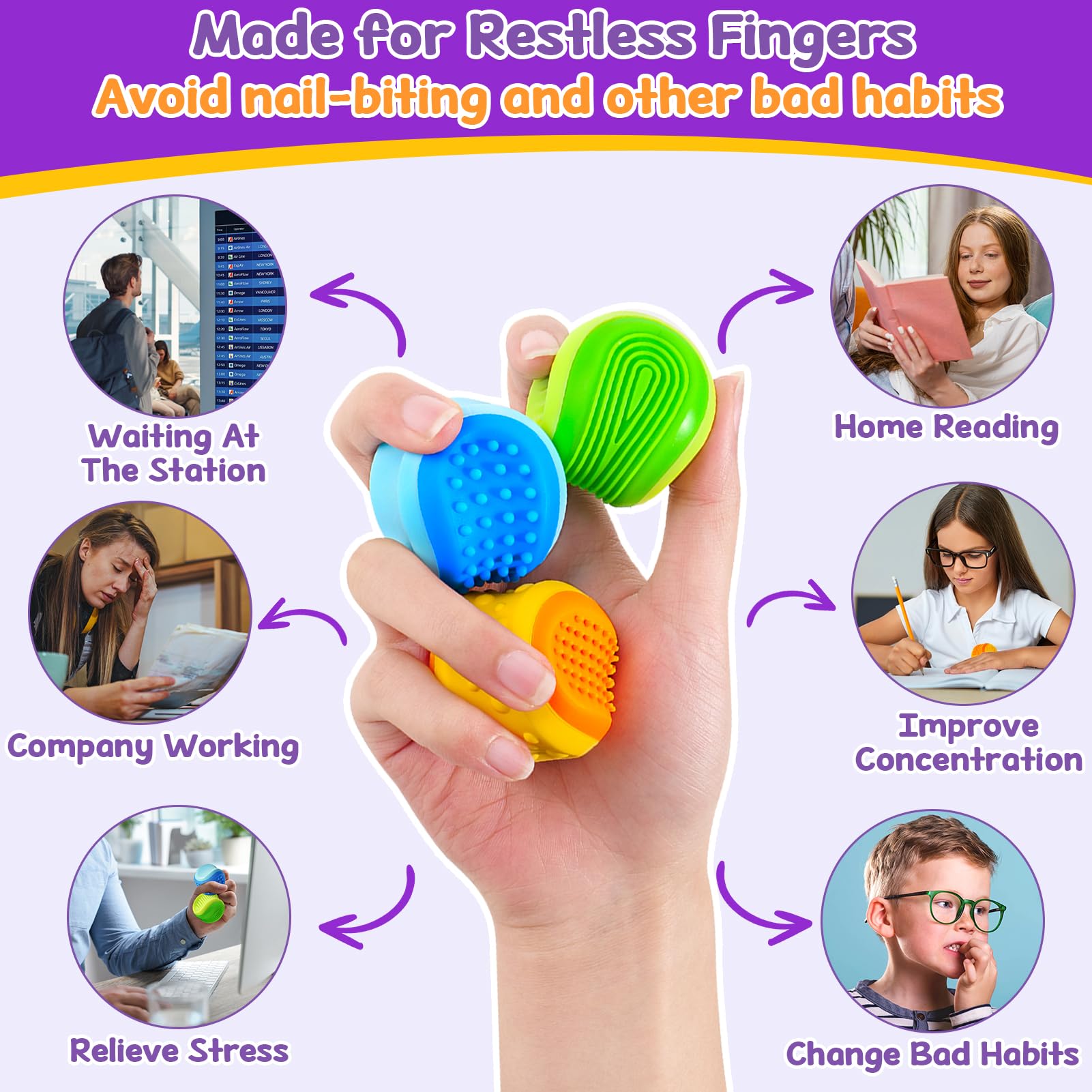Fidget Toys Stress Ball for Kids Adult: 3 Pack Double Sided Textured Sensory Toys for Autism Kids Calming - Quiet Stress Fidget Ball for Student Classroom, Adult Office - Easter Basket for Kid