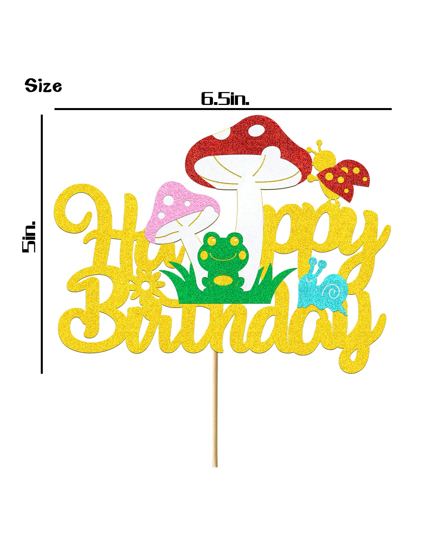 Mushroom Cake Topper Mushroom Birthday Cake Toppers Decorations for Girls Boys Glitter Gold Mushroom Ladybug Frog Happy Birthday Decorations Theme Party Supplies