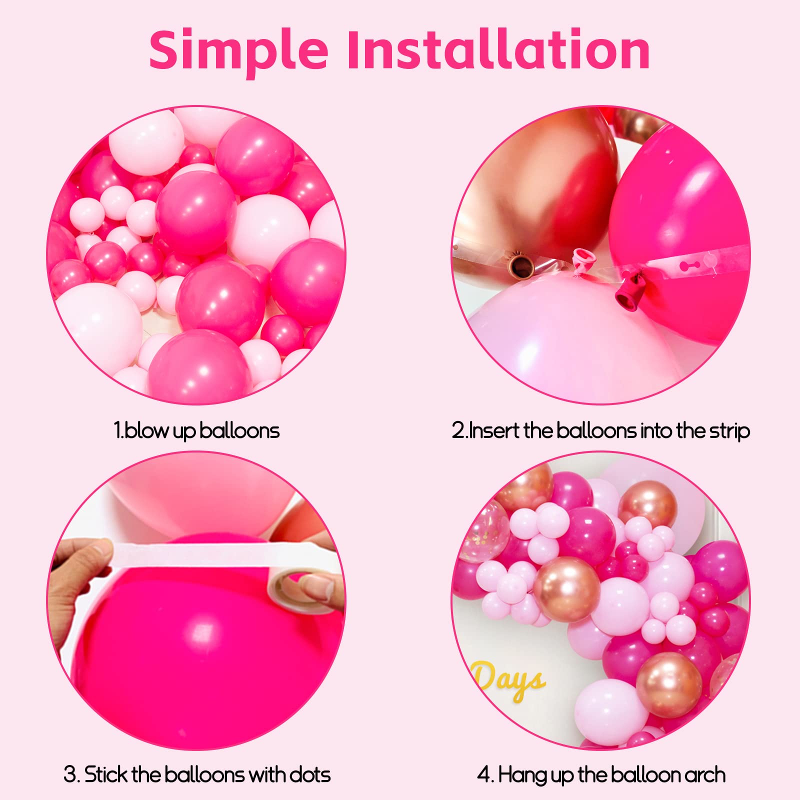 Pink Balloon Arch Garland Kit, Pink Balloon Garland Kit Metallic Rose Gold Confetti Balloons for Birthday Wedding valentines day Party Decorations.