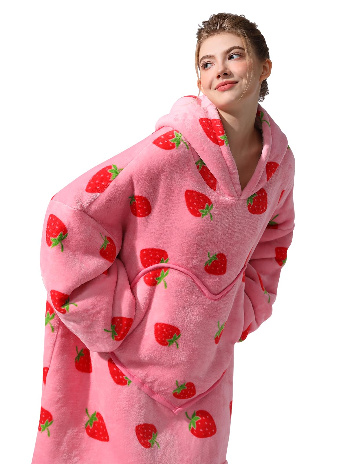 Dietersler Wearable Blanket Hoodie For Women, Strawberry Oversized Blanket Hoodie, Warm Cozy Blanket Sweatshirt, Sherpa Hooded Blanket, Birthday Gifts for Women, Sister, Teen Girl, One Size for All