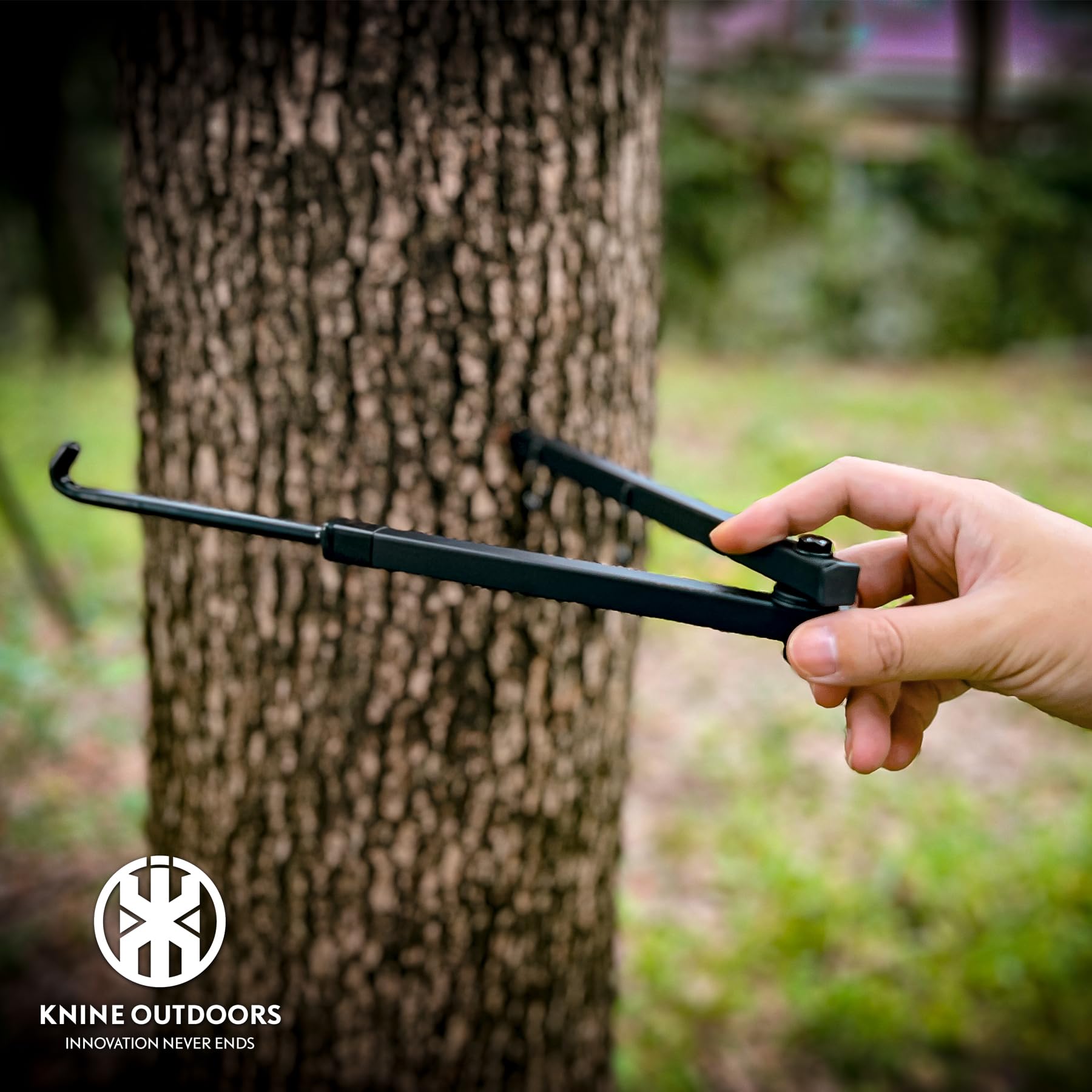 KNINE OUTDOORS Bow Hangers for Tree Hunting - 3 Pack Tree Stand Accessories, Adjustable 23 Inch Gear Holder with 4 Hooks, Tool-Free Installation